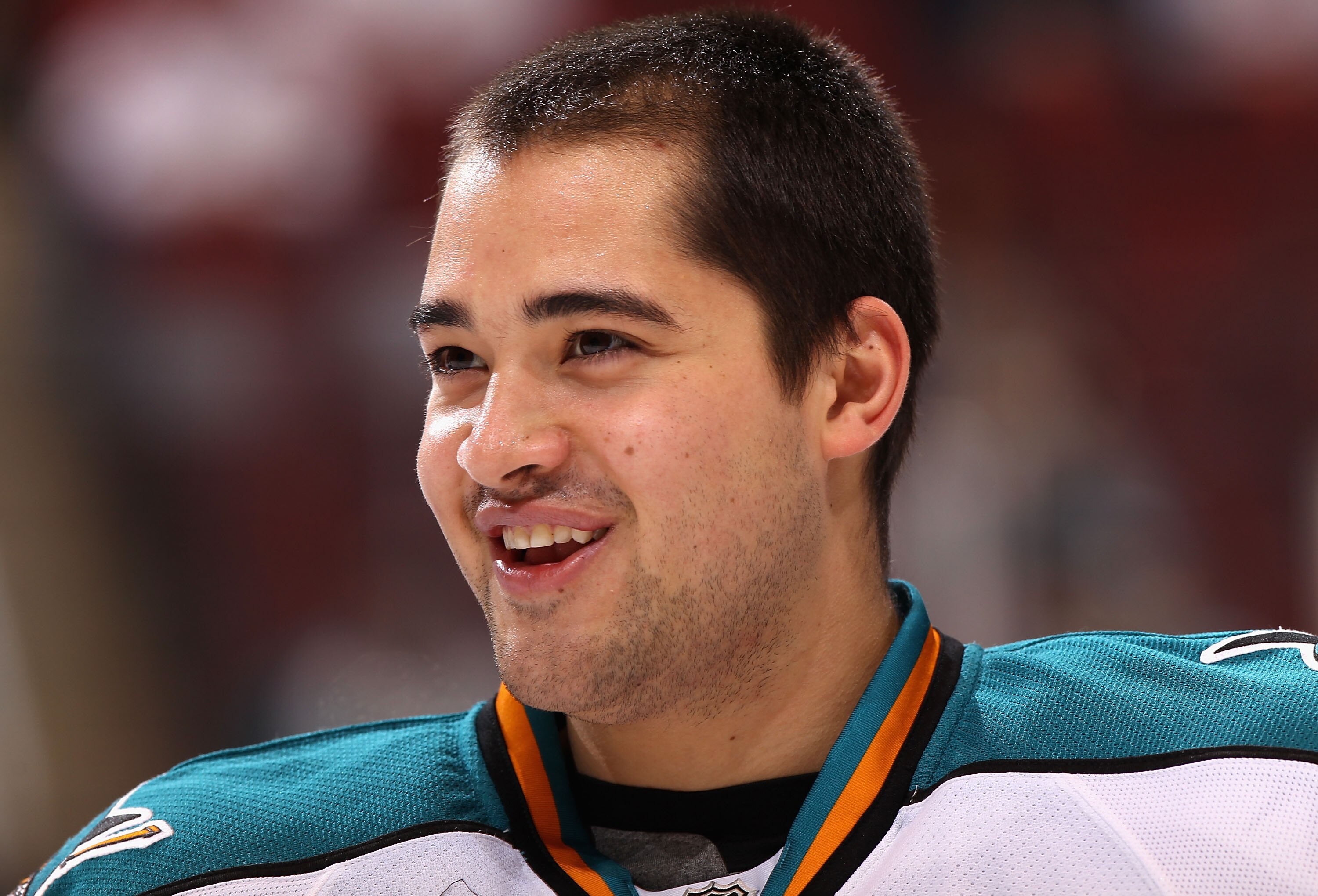 GLENDALE, AZ - JANUARY 17:  Devin Setoguchi #16 of the San Jose Sharks warms up before before the NHL game against the Phoenix Coyotes at Jobing.com Arena on January 17, 2011 in Glendale, Arizona.  The Sharks defeated the Coyotes 4-2.  (Photo by Christian
