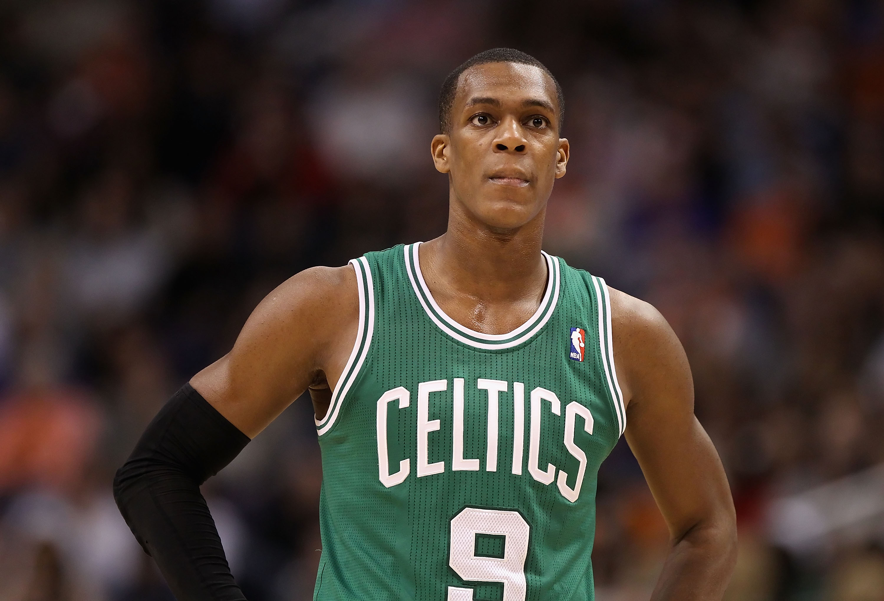 PHOENIX, AZ - JANUARY 28:  Rajon Rondo #9 of the Boston Celtics during the NBA game against the Phoenix Suns at US Airways Center on January 28, 2011 in Phoenix, Arizona.  The Suns defeated the Celtics 88-71.  NOTE TO USER: User expressly acknowledges and