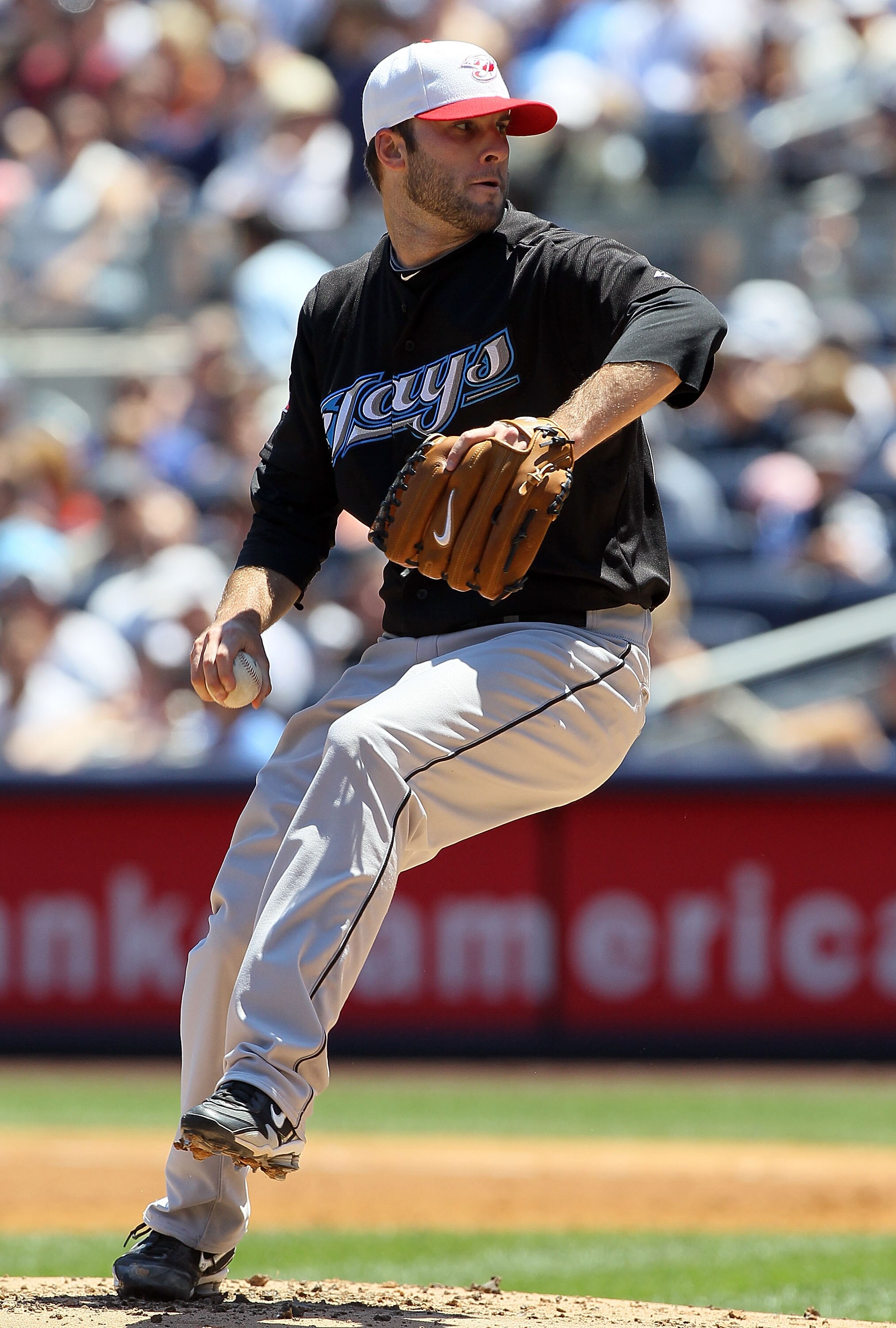 NEW YORK - JULY 04:  Brandon Morrow #23 of the Toronto Blue Jays delivers a pitch against the New York Yankees on July 4, 2010 at Yankee Stadium in the Bronx borough of New York City.  (Photo by Jim McIsaac/Getty Images)