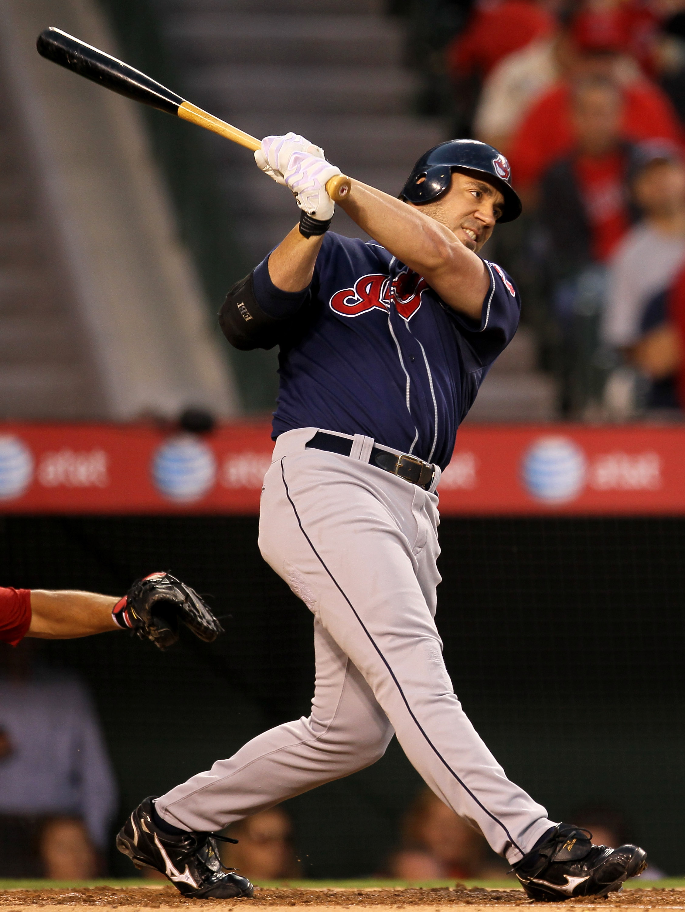 ANAHEIM, CA - SEPTEMBER 06:  Travis Hafner #48 of the Cleveland Indians bats against the Los Angeles Angels of Anaheim in the fourth inning on September 6, 2010 at Angel Stadium in Anaheim, California.  (Photo by Stephen Dunn/Getty Images)