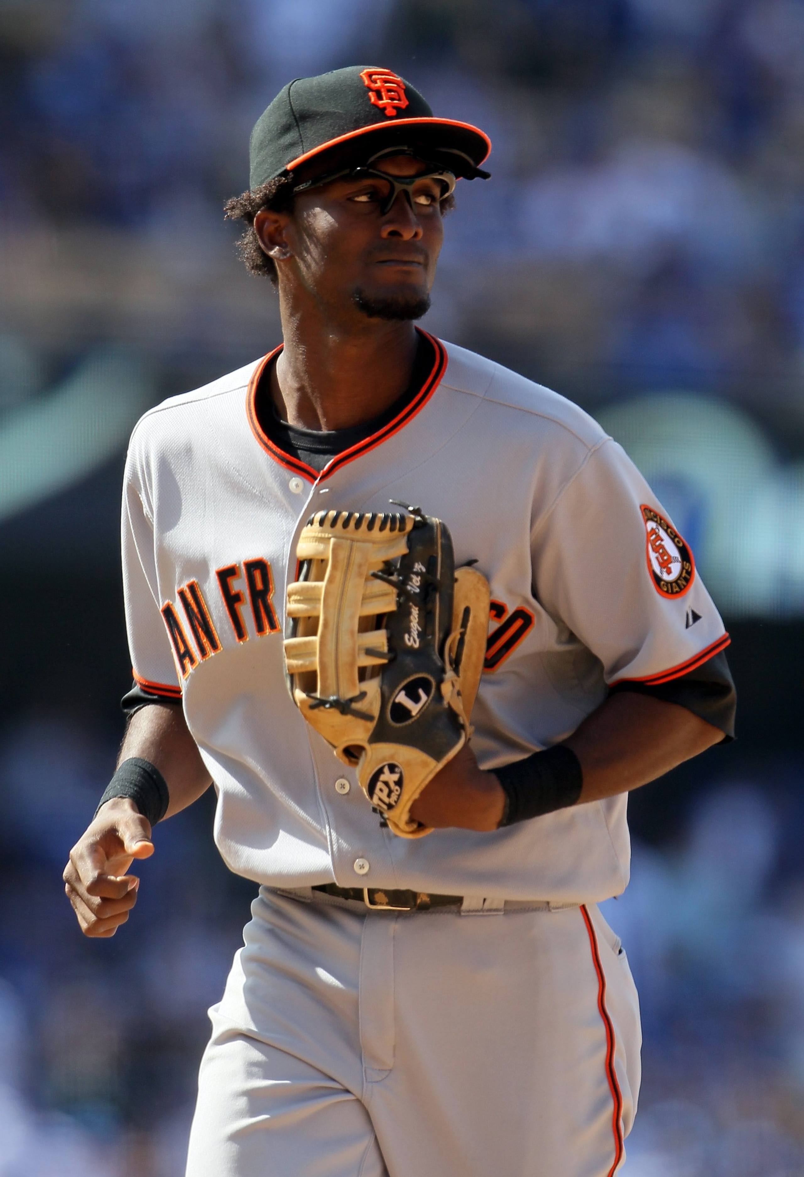 LOS ANGELES, CA - APRIL 18: Eugenio Velez #8 of the San Francisco Giants plays against the Los Angeles Dodgers at Dodger Stadium on April 18, 2010 in Los Angeles, California. The Dodgers defeated the Giants 2-1. (Photo by Jeff Gross/Getty Images) LOS ANGELES, CA - APRIL 18: Eugenio Velez #8 of the San Francisco Giants plays against the Los Angeles Dodgers at Dodger Stadium on April 18, 2010 in Los Angeles, California. The Dodgers defeated the Giants 2-1. (Photo by Jeff Gross/Getty Images)