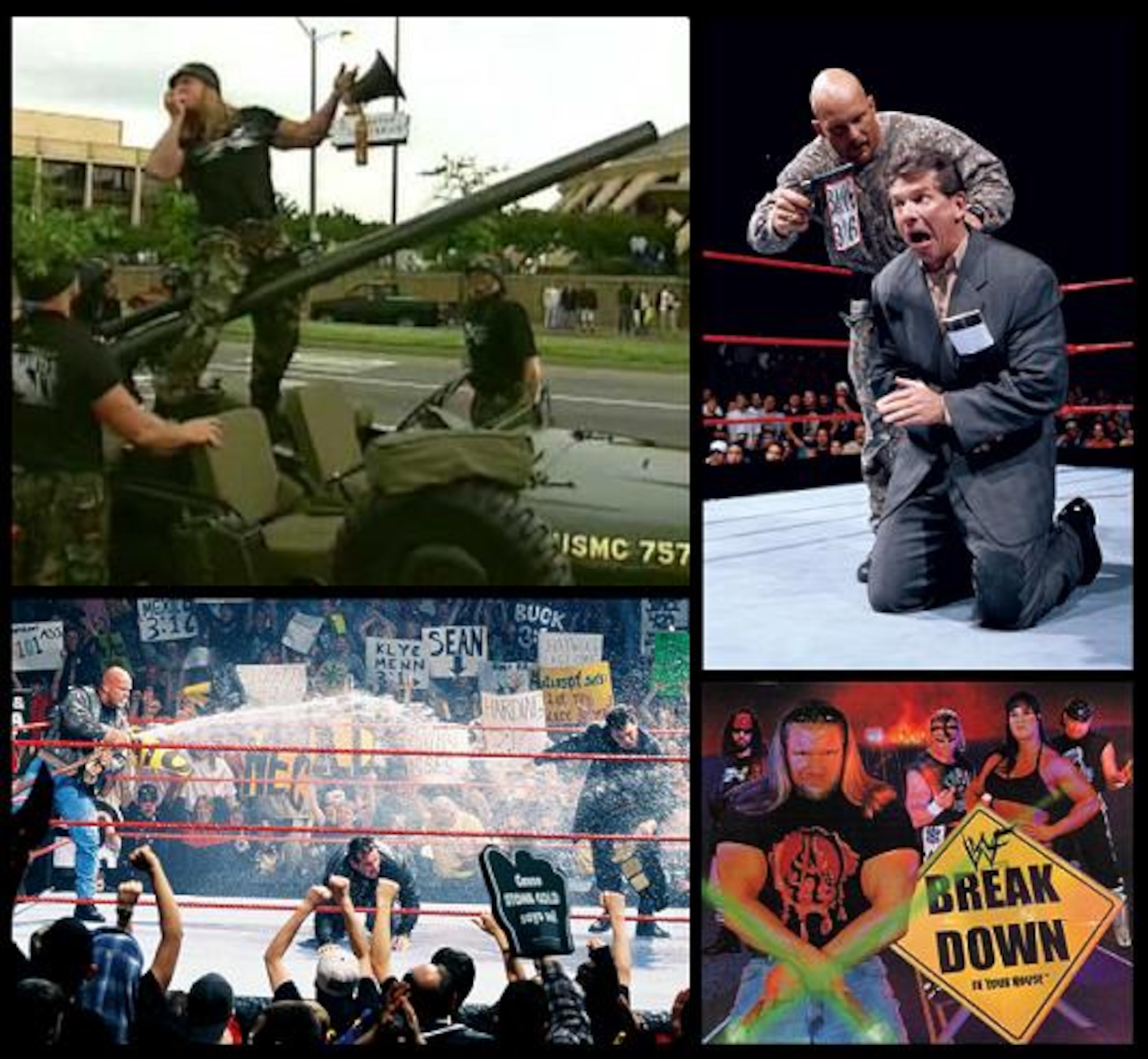 DX invading WCW and Stone Cold vs. Vince McMahon. DX invading WCW and Stone Cold vs. Vince McMahon.