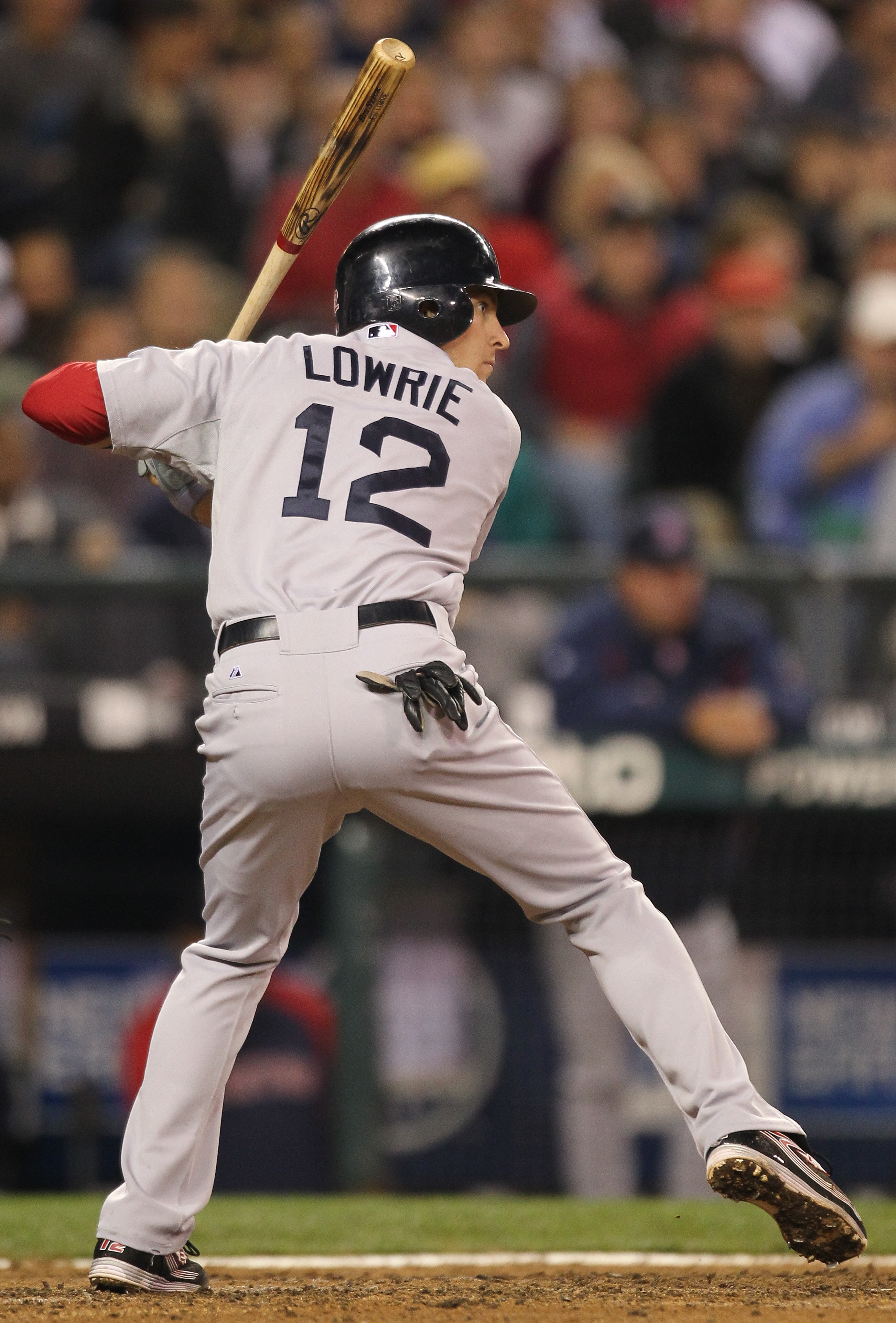 SEATTLE - SEPTEMBER 13:  Jed Lowrie #12 of the Boston Red Sox bats against the Seattle Mariners at Safeco Field on September 13, 2010 in Seattle, Washington. (Photo by Otto Greule Jr/Getty Images)
