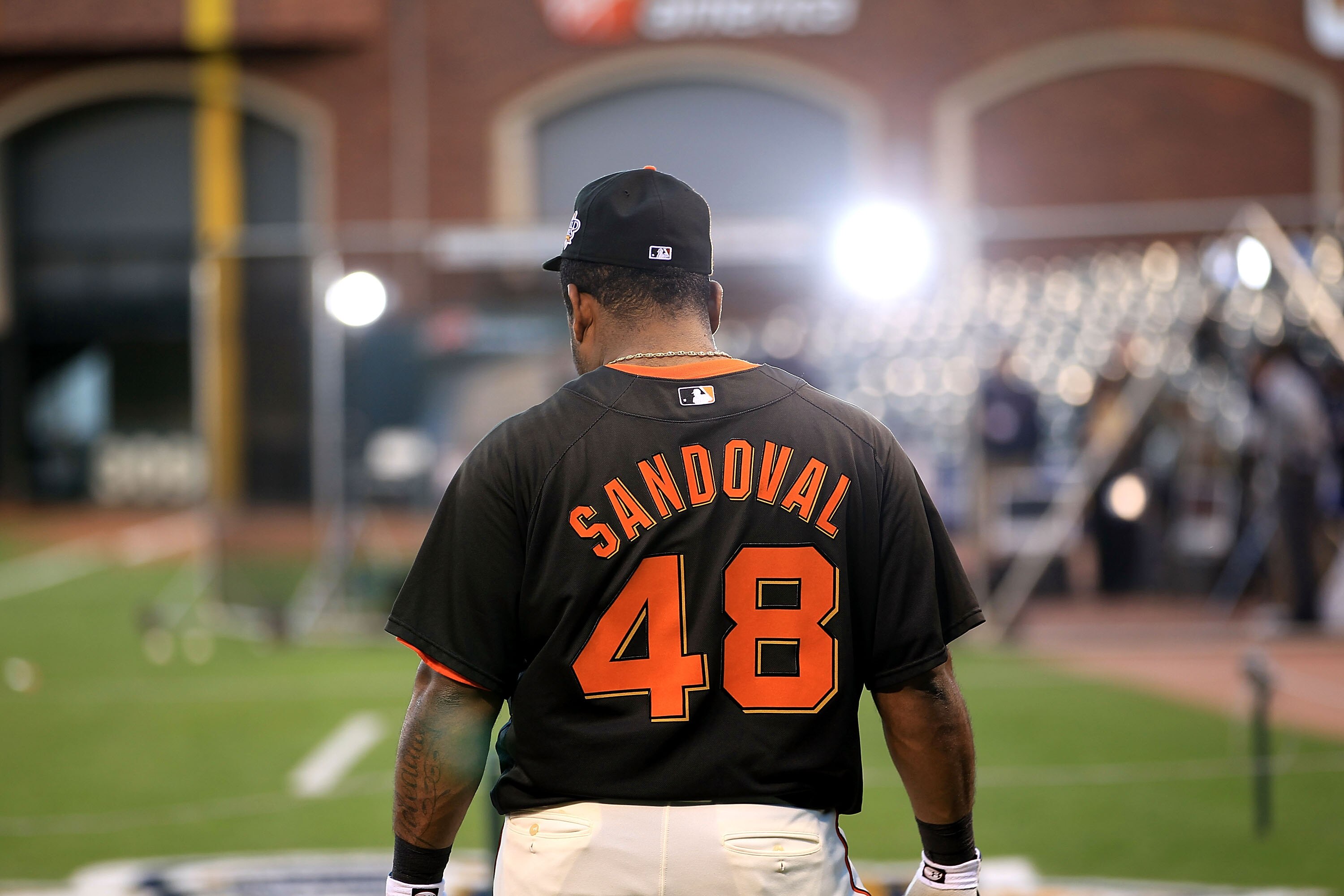 SAN FRANCISCO - OCTOBER 26:  Pablo Sandoval #48 of the San Francisco Giants stands on the field during a workout session at AT&T Park on October 26, 2010 in San Francisco, California. The Texas Rangers will face off against the San Francisco Giants in Gam