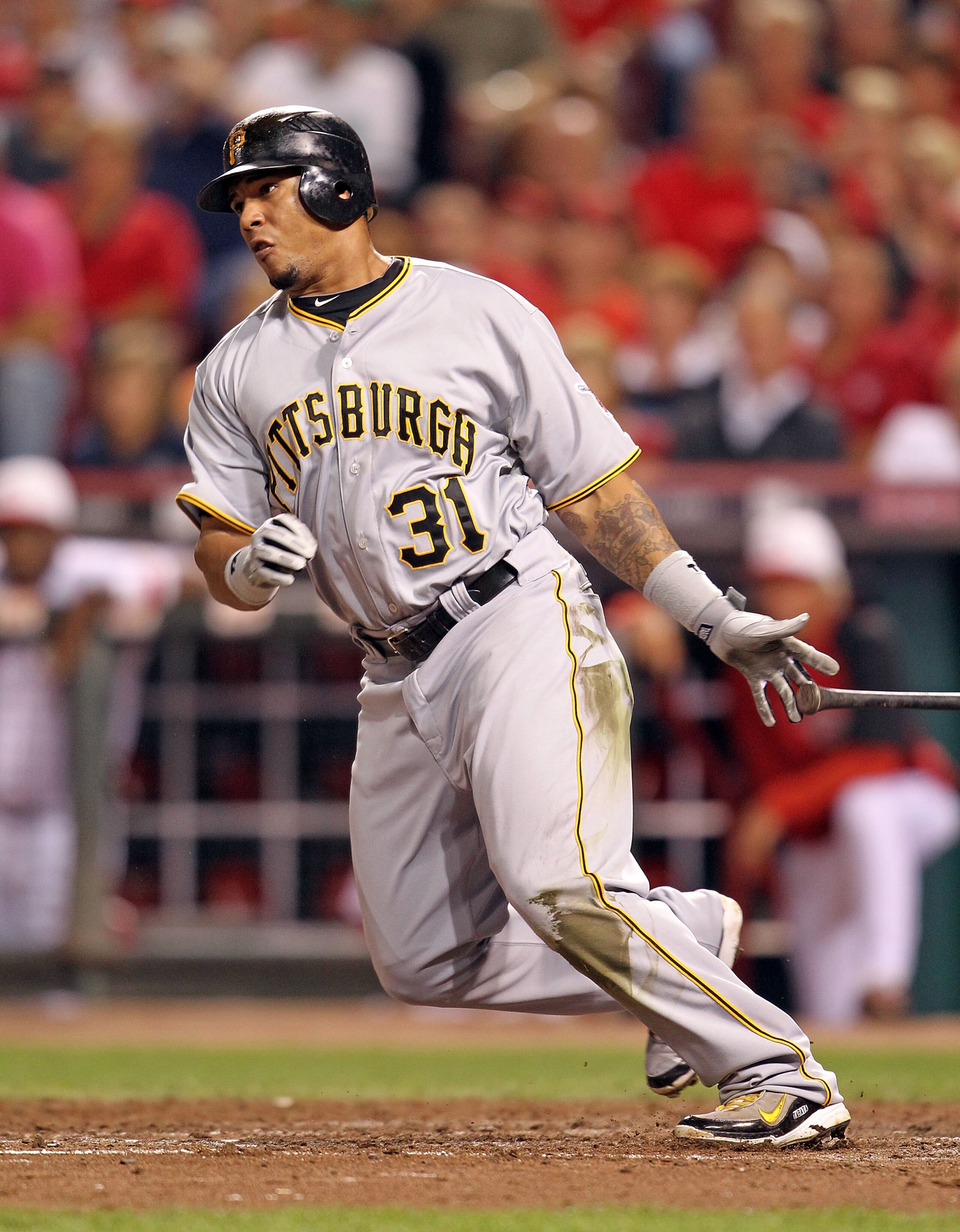 CINCINNATI - SEPTEMBER 11: Jose Tabata #31 of the Pittsburg Pirates swings at a pitch during the game against the Cincinnati Reds at Great American Ball Park on September 11, 2010 in Cincinnati, Ohio.  (Photo by Andy Lyons/Getty Images)
