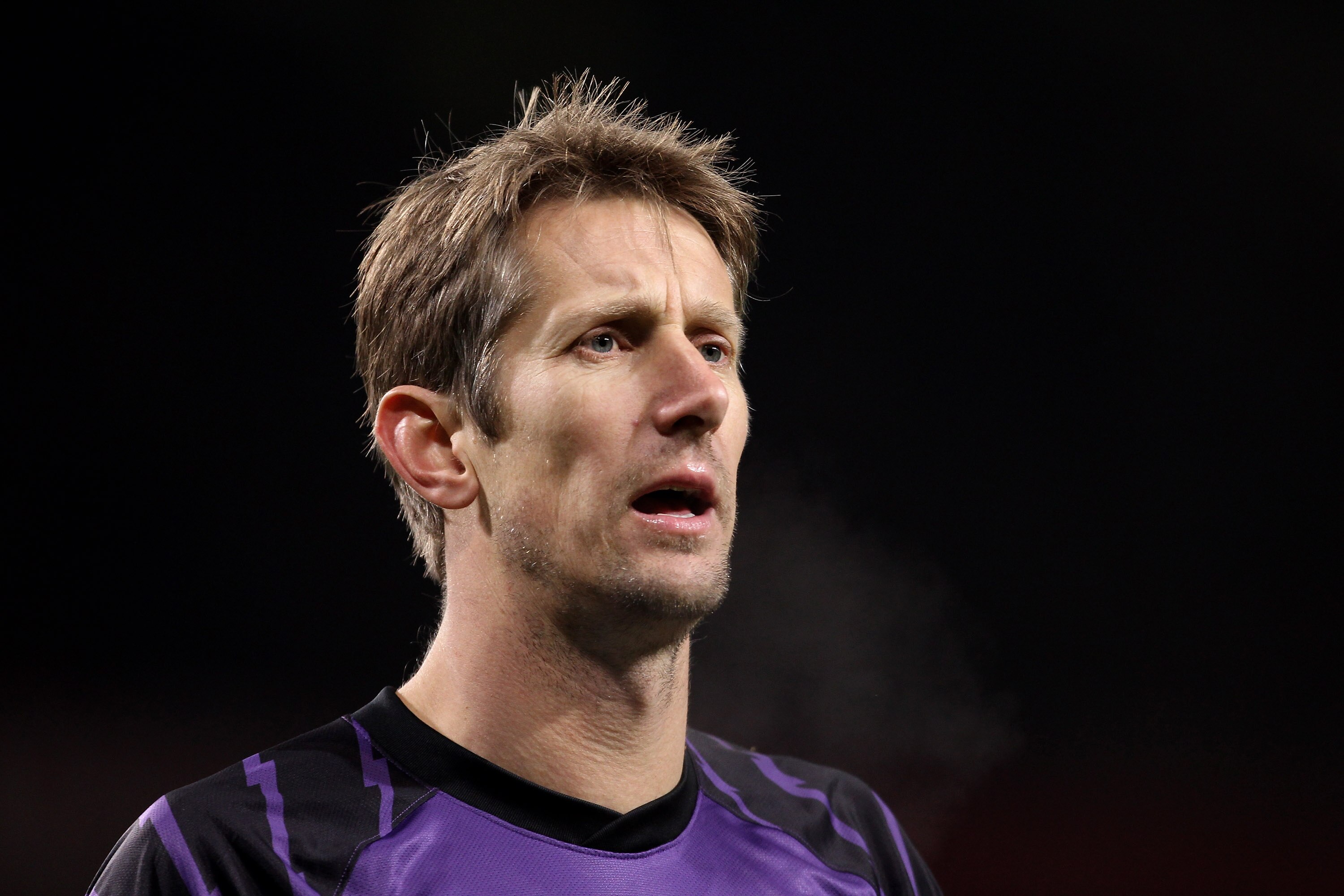 MANCHESTER, ENGLAND - DECEMBER 13:  Edwin van der Sar of Manchester United  looks on during the Barclays Premier League match between Manchester United and Arsenal at Old Trafford on December 13, 2010 in Manchester, England.  (Photo by Alex Livesey/Getty