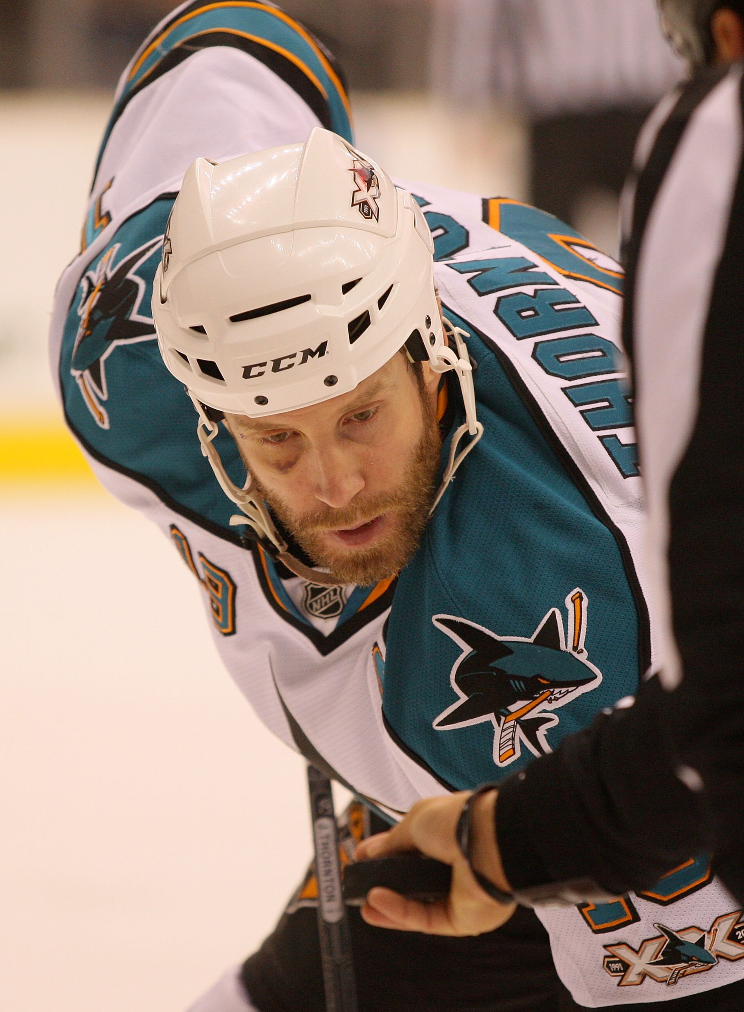 LOS ANGELES, CA - JANUARY 26: Joe Thornton #19 of the San Jose Sharks waits for the puck to drop against the Los Angeles Kings at Staples Center on January 26, 2011 in Los Angeles, California. (Photo by Victor Decolongon/Getty Images) LOS ANGELES, CA - JANUARY 26: Joe Thornton #19 of the San Jose Sharks waits for the puck to drop against the Los Angeles Kings at Staples Center on January 26, 2011 in Los Angeles, California. (Photo by Victor Decolongon/Getty Images)