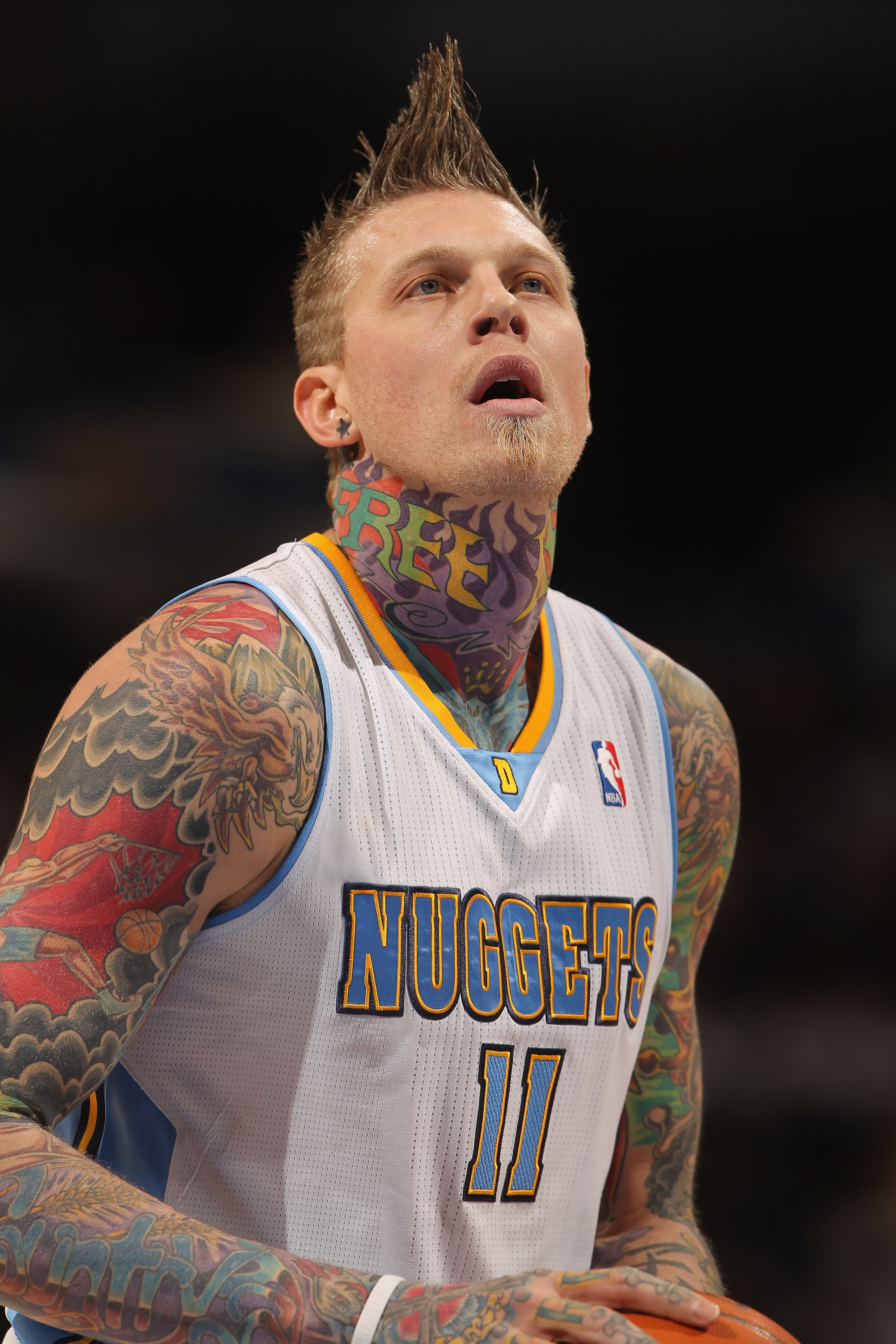 DENVER - DECEMBER 28: Chris Andersen #11 of the Denver Nuggets takes a free throw against the Portland Trail Blazers at Pepsi Center on December 28, 2010 in Denver, Colorado. The Nuggets defeated the Blazers 95-77. NOTE TO USER: User expressly acknowledg DENVER - DECEMBER 28: Chris Andersen #11 of the Denver Nuggets takes a free throw against the Portland Trail Blazers at Pepsi Center on December 28, 2010 in Denver, Colorado. The Nuggets defeated the Blazers 95-77. NOTE TO USER: User expressly acknowledg