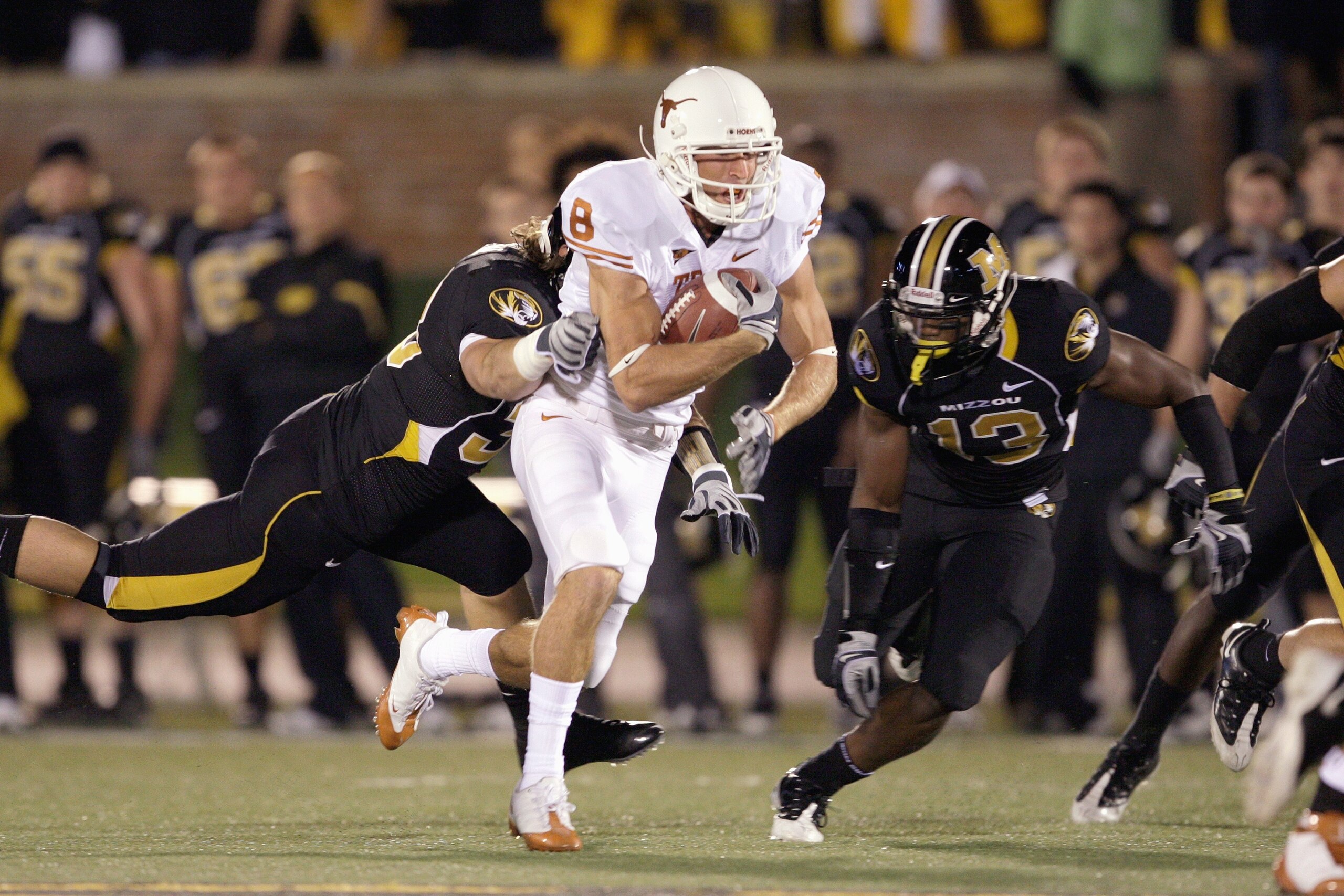 COLUMBIA, MO - OCTOBER 24: Jordan Shipley #8 of the Texas Longhorns carries the ball during the game against the Missouri Tigers on October 24, 2009 at Faurot Field/Memorial Stadium in Columbia, Missouri. (Photo by Jamie Squire/Getty Images)