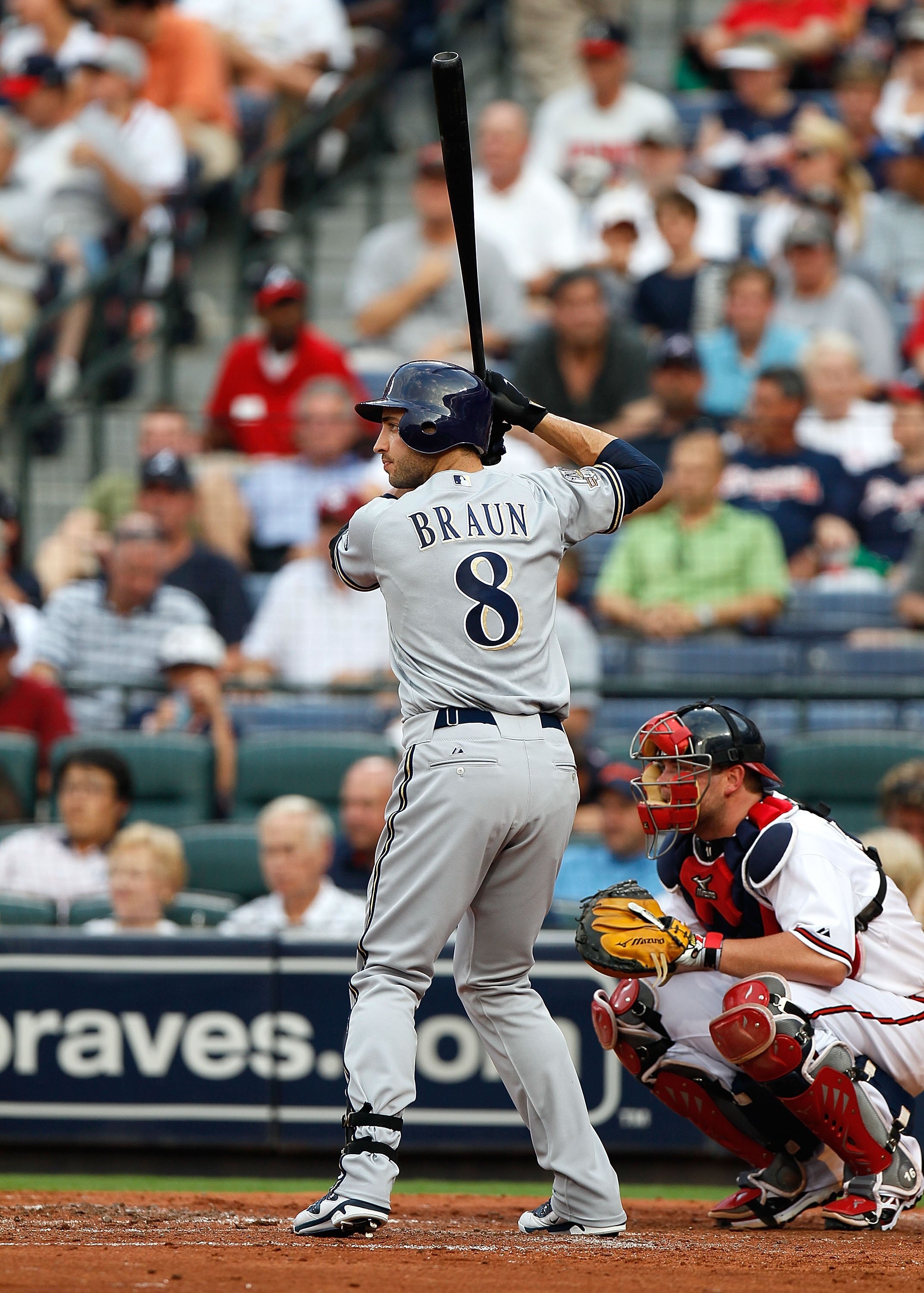 ATLANTA - JULY 15:  Ryan Braun #8 of the Milwaukee Brewers against the Atlanta Braves at Turner Field on July 15, 2010 in Atlanta, Georgia.  (Photo by Kevin C. Cox/Getty Images)