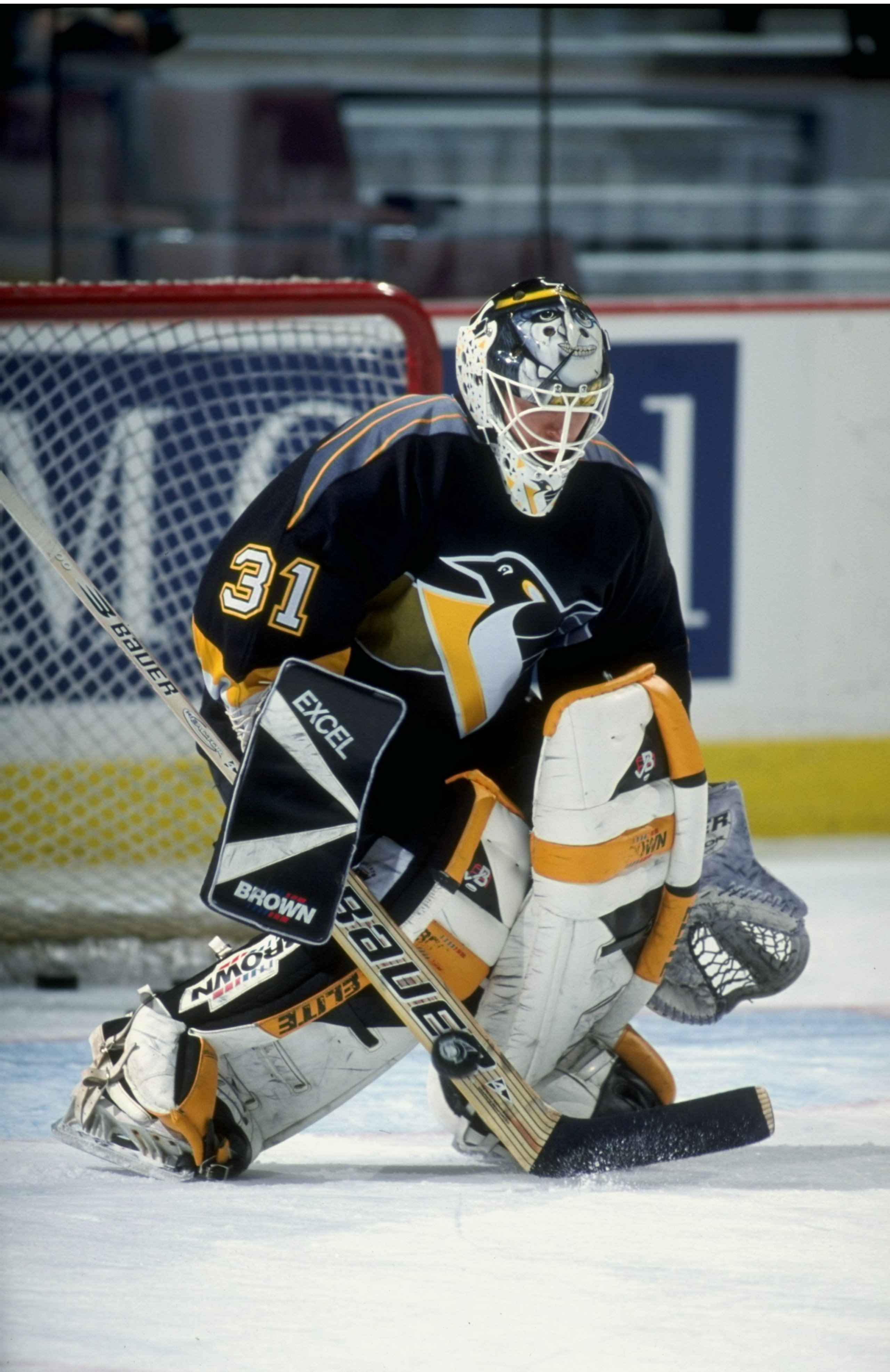 9 Apr 1998:  Goaltender Ken Wregget of the Pittsburgh Penguins in action during a game against the Ottawa Senators at the Corel Center in Ottawa, Canada.  The Senators won the game, 4-1. Mandatory Credit: Steve Babineau  /Allsport