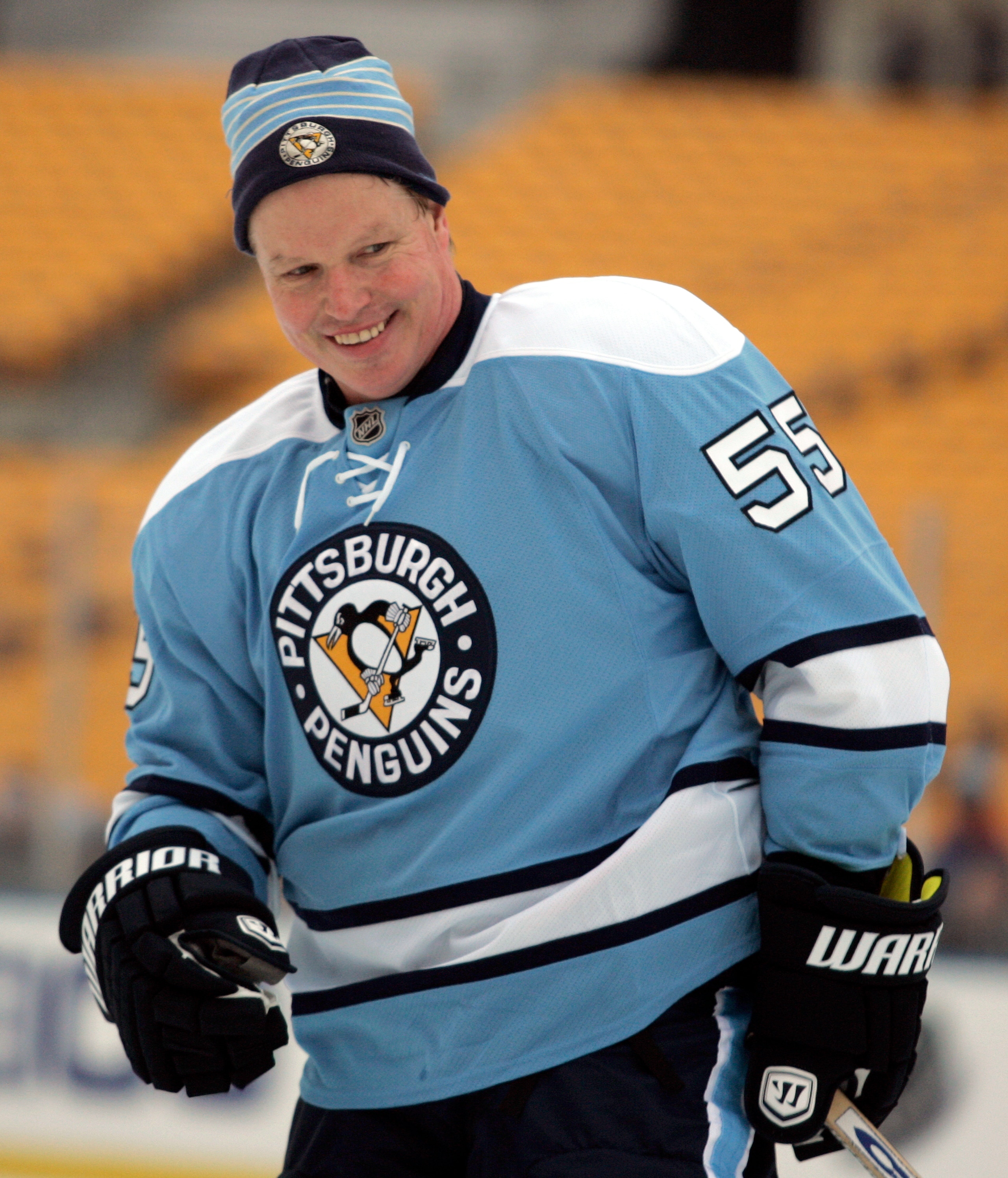 PITTSBURGH, PA - DECEMBER 31:  Larry Murphy #55 of the Pittsburgh Penguins skates against the Washington Capitals during the 2011 NHL Winter Classic Alumni Game on December 31, 2010 at Heinz Field in Pittsburgh, Pennsylvania.  (Photo by Justin K. Aller/Ge