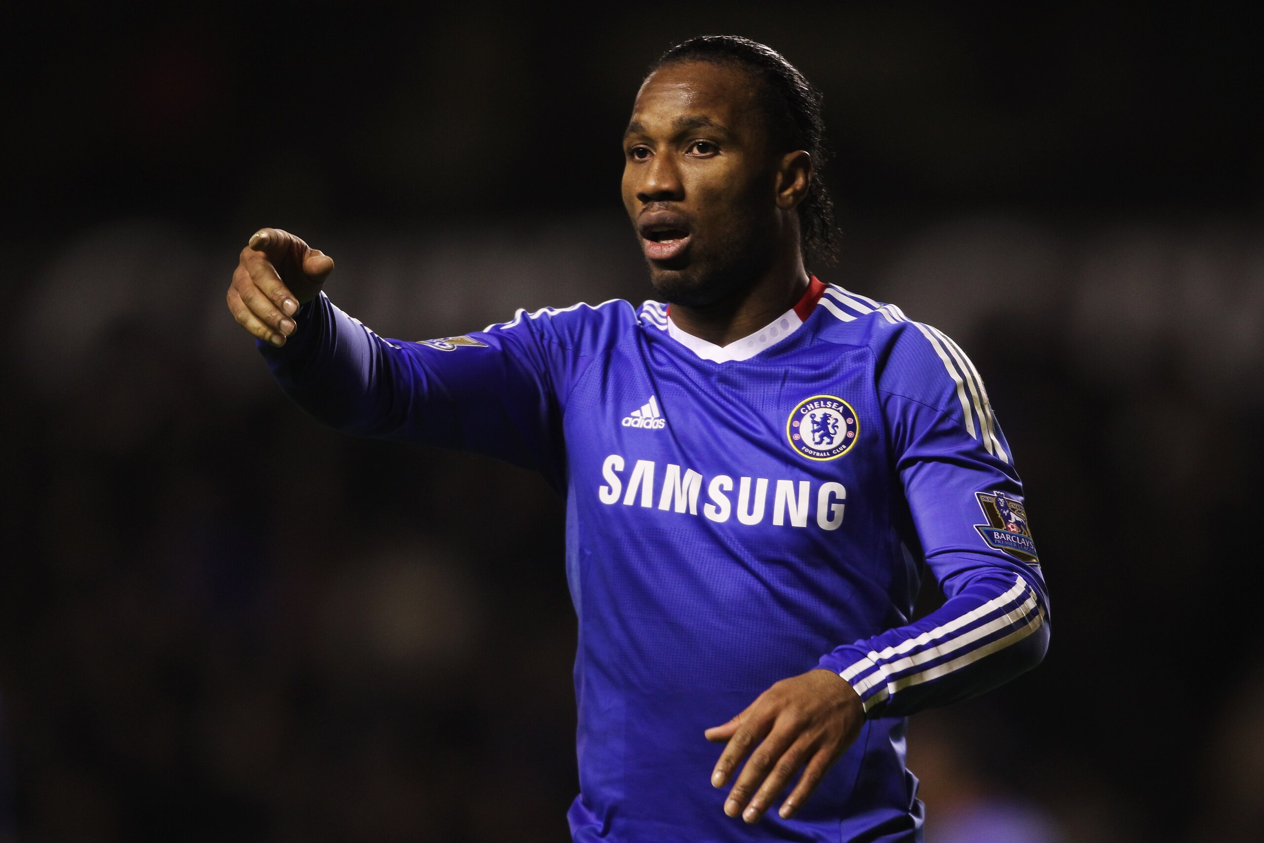 WOLVERHAMPTON, UNITED KINGDOM - JANUARY 05:  Didier Drogba of Chelsea reacts during the Barclays Premier League match between Wolverhampton Wanderers and Chelsea at Molineux on January 5, 2011 in Wolverhampton, England.  (Photo by Scott Heavey/Getty Image