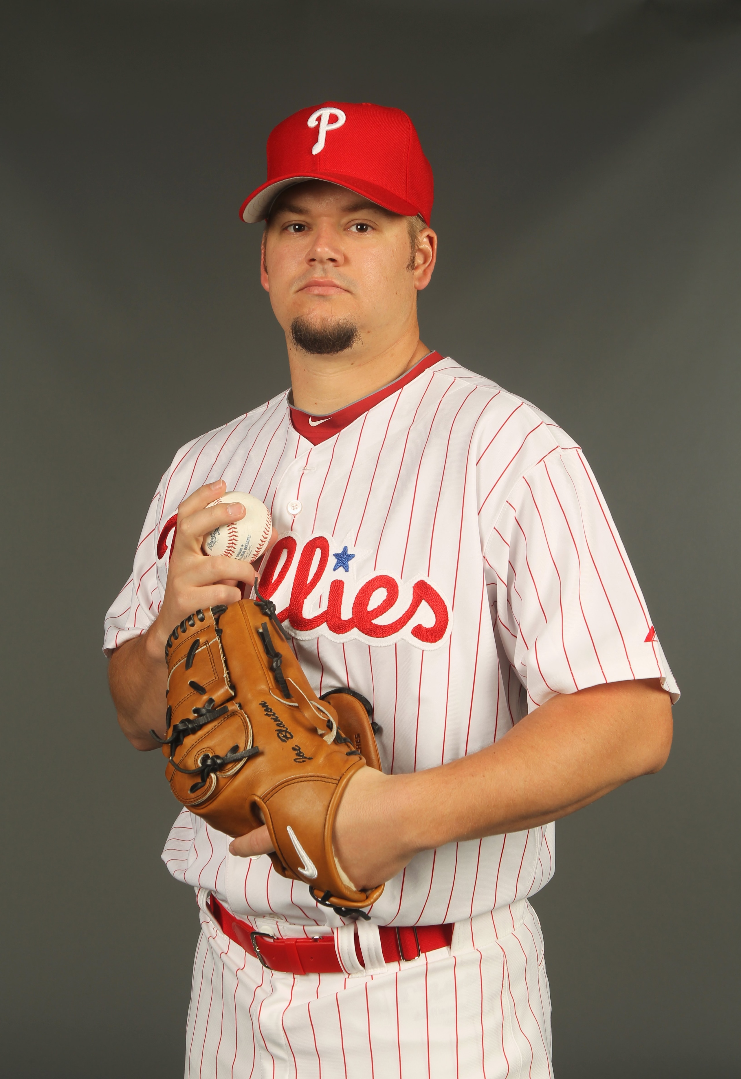 CLEARWATER, FL - FEBRUARY 24:  Joe Blanton #56 of the Philadelphia Phillies poses for a photo during Spring Training Media Photo Day at Bright House Networks Field on February 24, 2010 in Clearwater, Florida.  (Photo by Nick Laham/Getty Images)