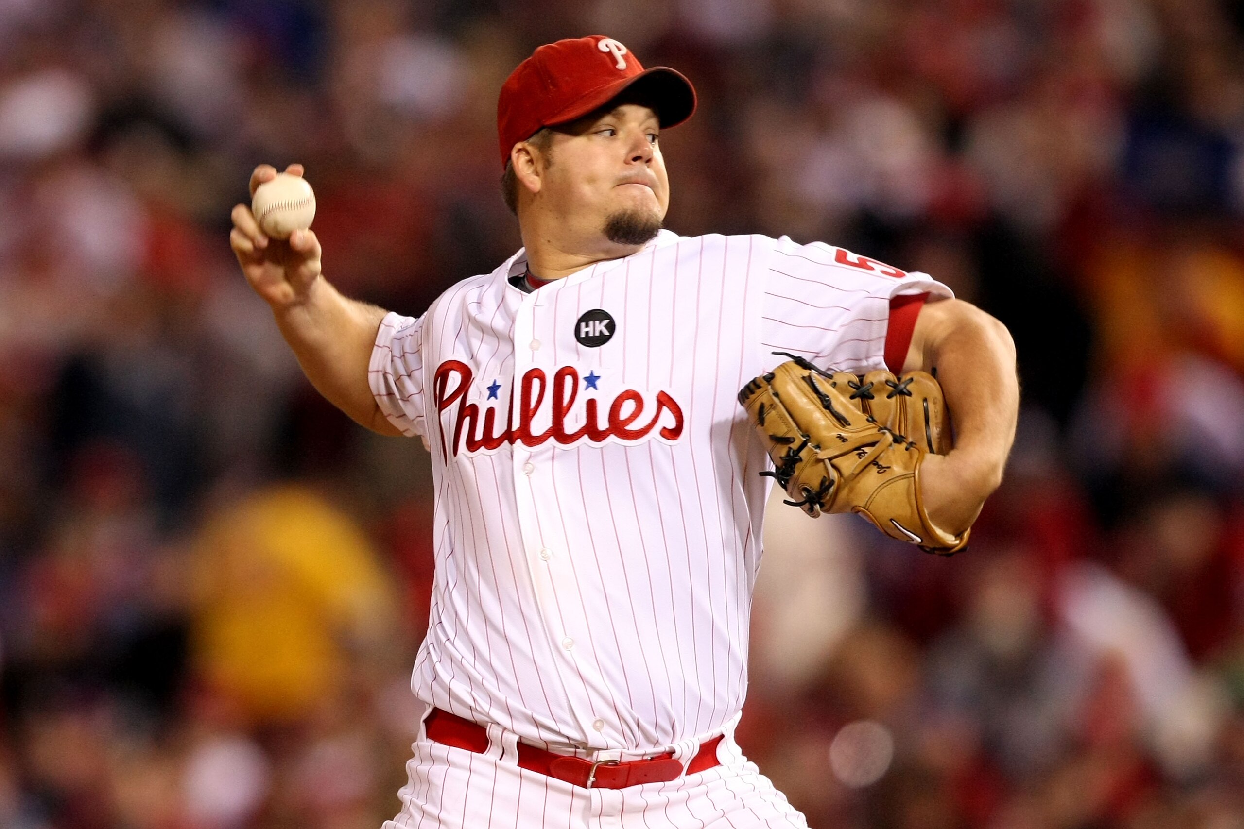 PHILADELPHIA - NOVEMBER 01:  Starting pitcher Joe Blanton #56 of the Philadelphia Phillies throws a pitch against the New York Yankees in Game Four of the 2009 MLB World Series at Citizens Bank Park on November 1, 2009 in Philadelphia, Pennsylvania.  (Pho