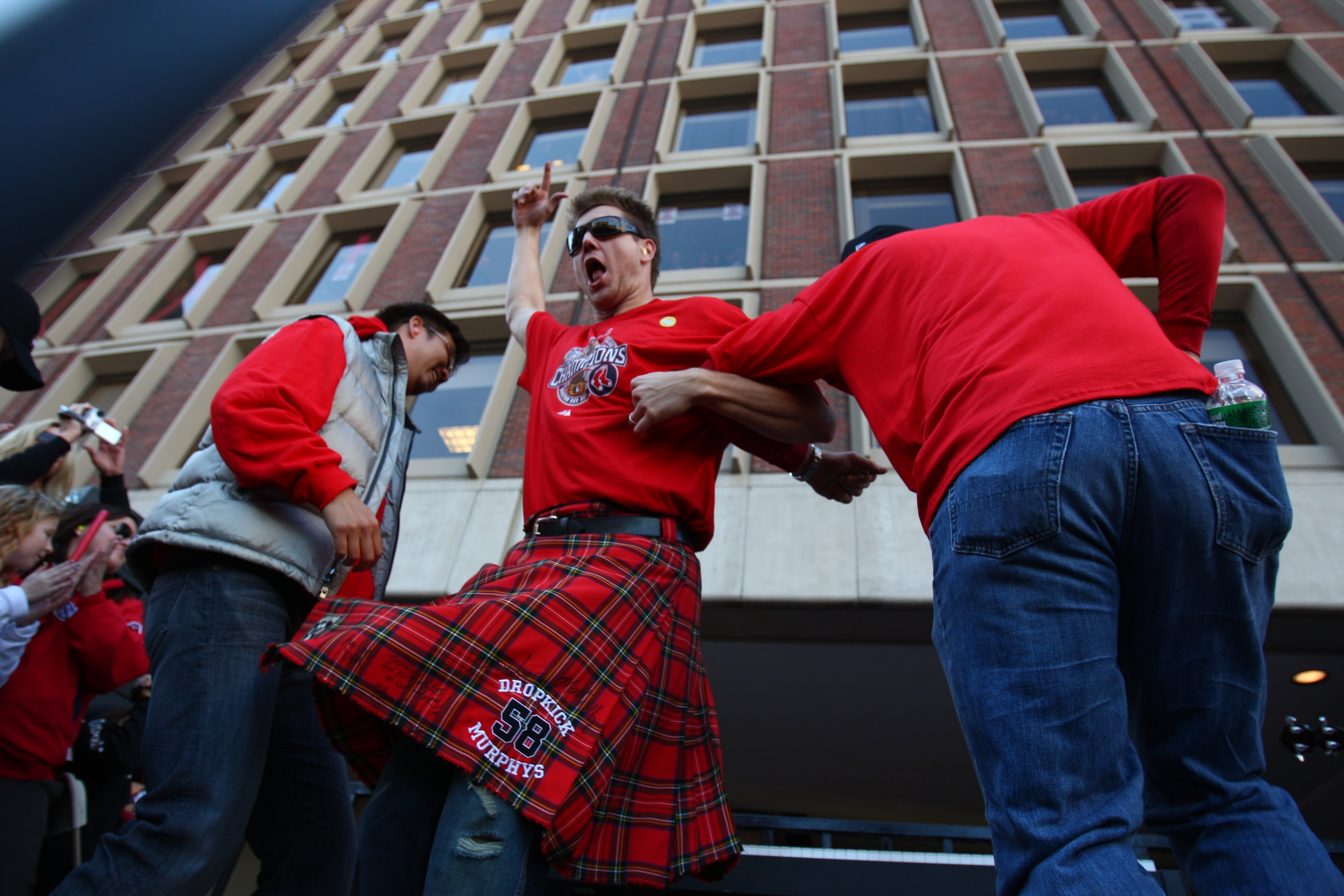 BOSTON - OCTOBER 30:  Jonathan Papelbon of the Boston Red Sox dances as the Dropkick Murphys play during the Boston Red Sox World Series victory celebration on October 30, 2007 in Boston, Massachusetts. (Photo by Elsa/Getty Images)