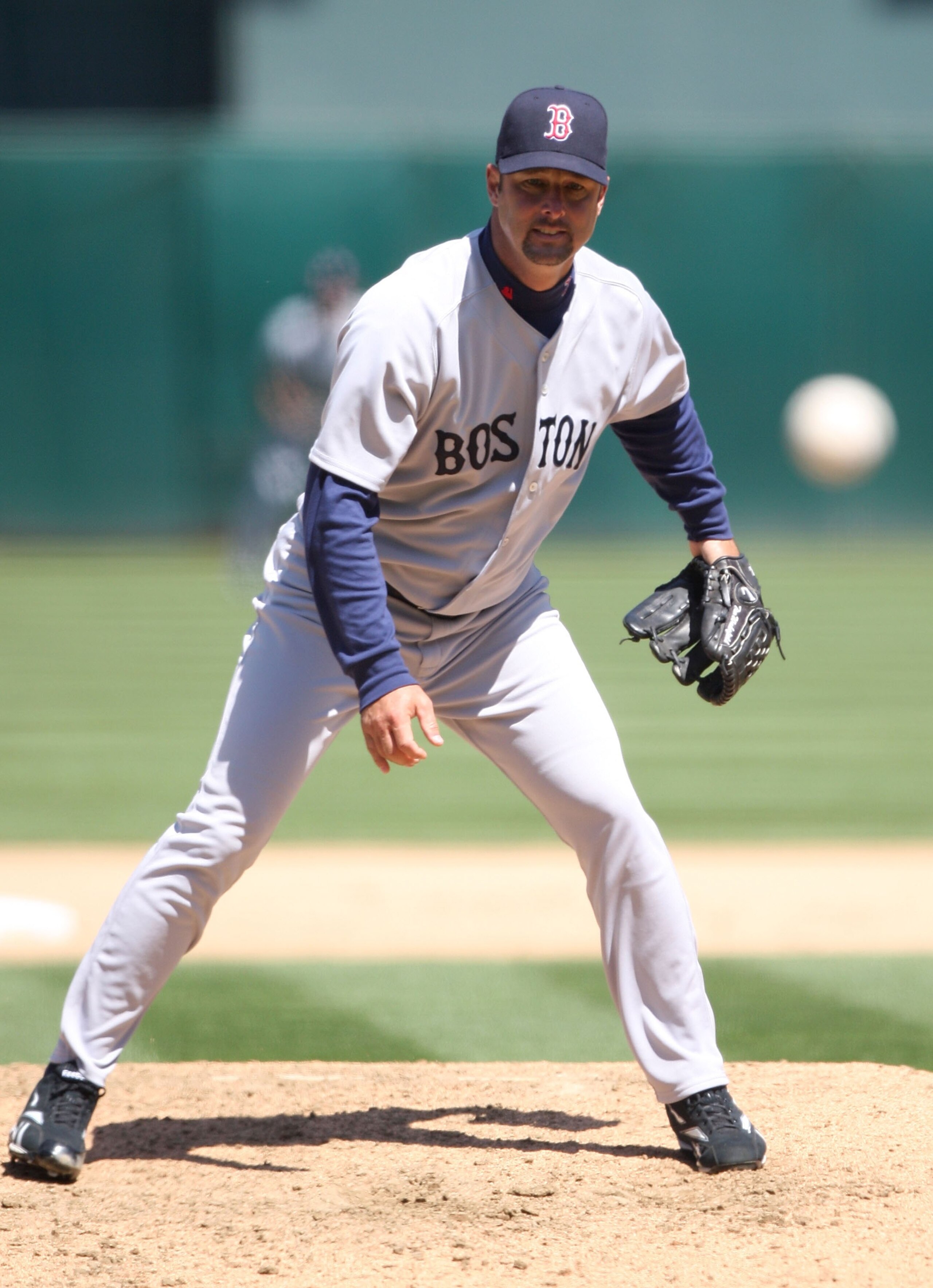 OAKLAND, CA - APRIL 15:  Tim Wakefield #49 of the Boston Red Sox pitches against the Oakland Athletics during a Major League Baseball game on April 15, 2009 at the Oakland Coliseum in Oakland, California.  (Photo by Jed Jacobsohn/Getty Images)