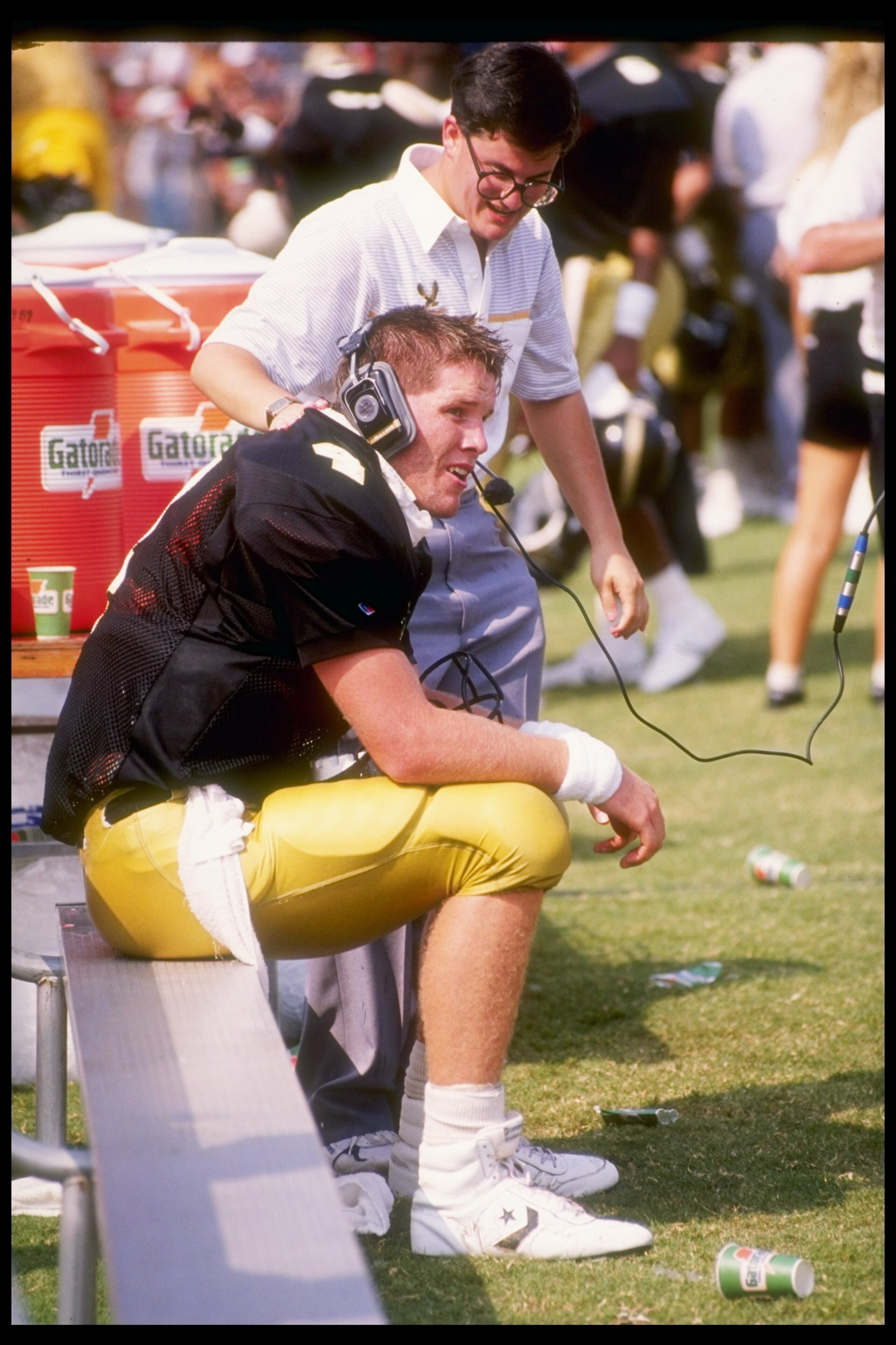 1990:  Quarterback Brett Favre of the South Mississippi Golden Eagles looks on during a game. Mandatory Credit: Allsport  /Allsport