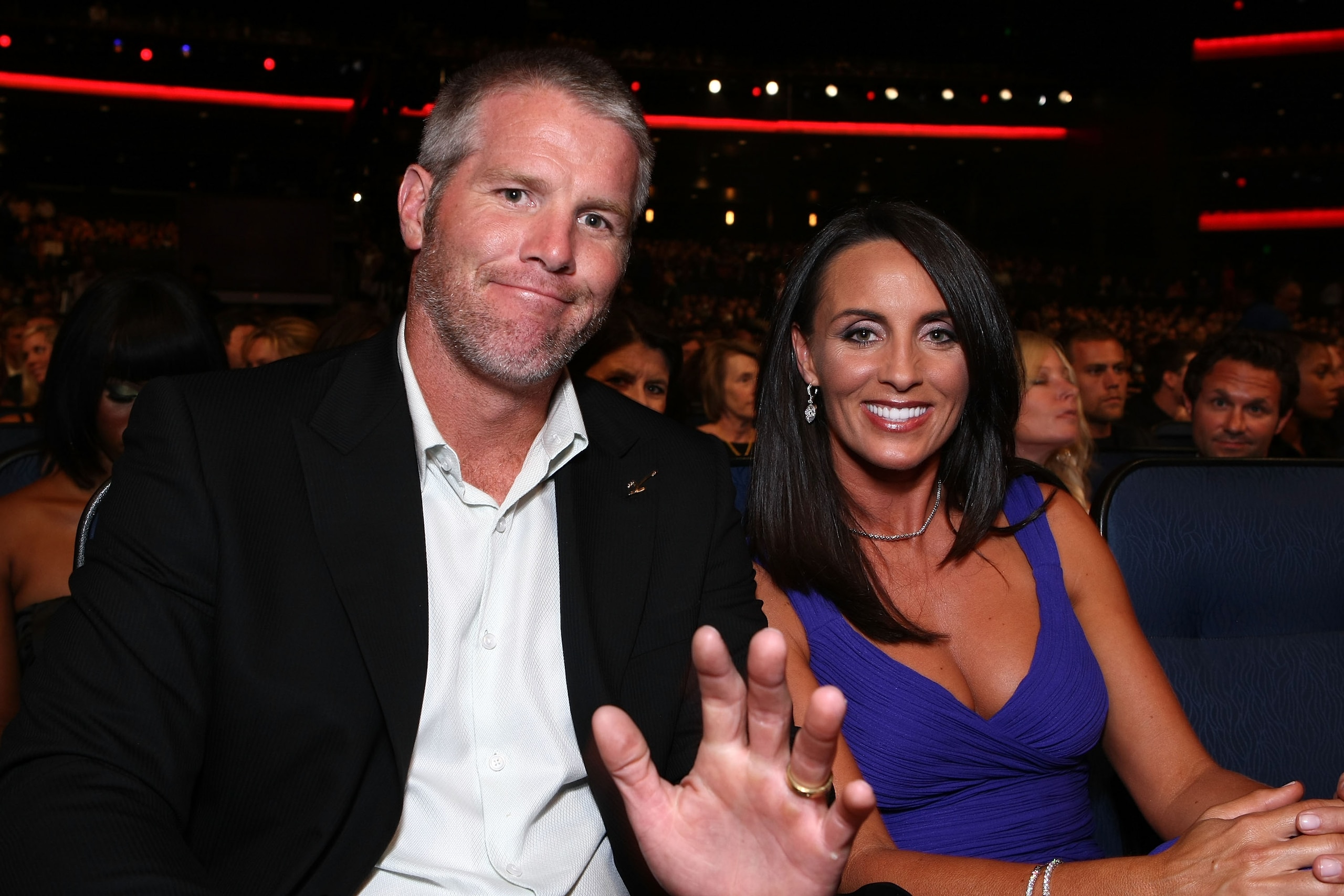 LOS ANGELES, CA - JULY 16:  NFL athlete Brett Favre and wife Deanna Favre attend the 2008 ESPY Awards held at NOKIA Theatre L.A. LIVE on July 16, 2008 in Los Angeles, California.  The 2008 ESPYs will air on Sunday, July 20 at 9PM ET on ESPN.  (Photo by Al