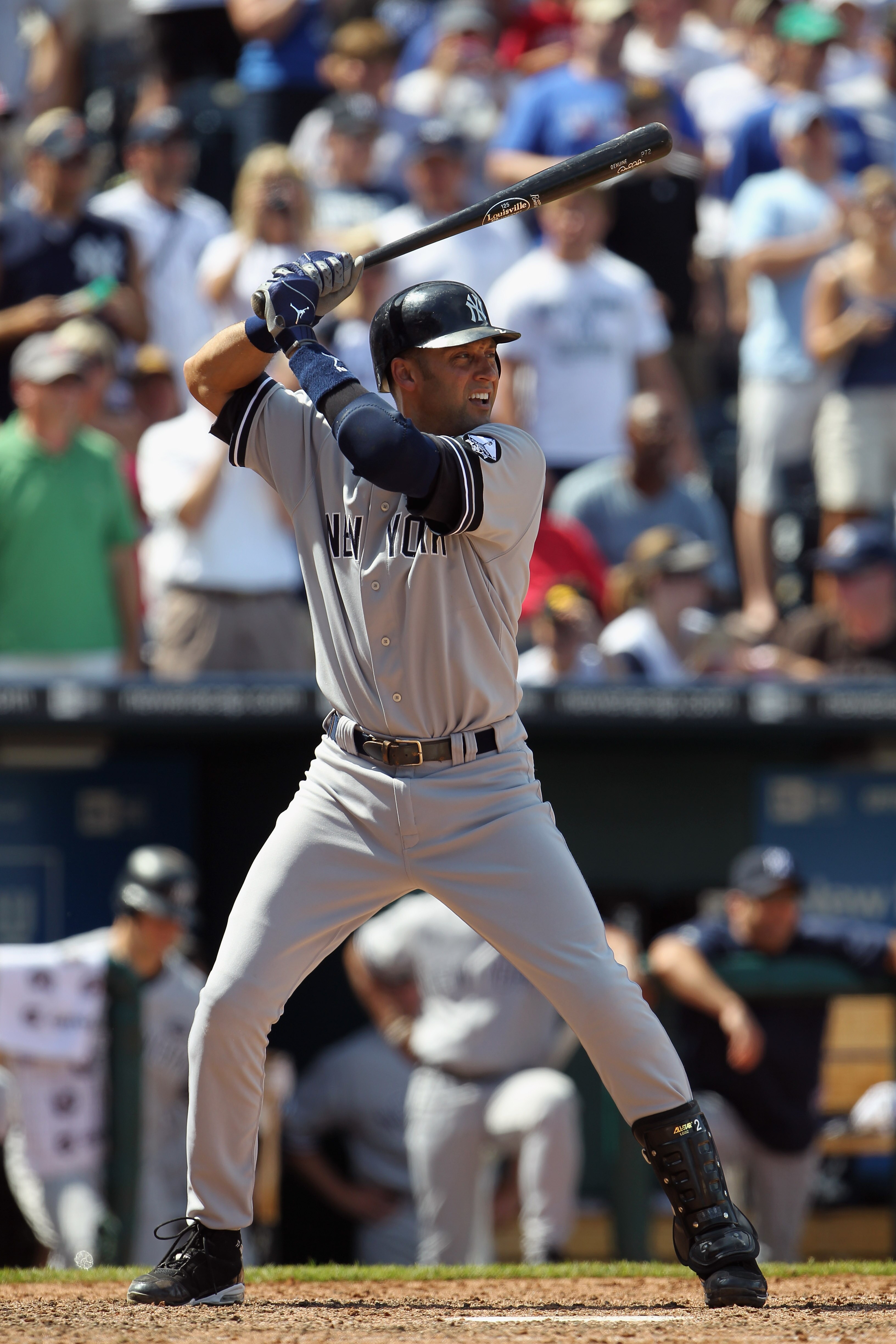 KANSAS CITY, MO - AUGUST 15:  Shortstop Derek Jeter #2 of the New York Yankees in action during the game against the Kansas City Royals on August 15, 2010 at Kauffman stadium in Kansas City, Missouri.  (Photo by Jamie Squire/Getty Images)