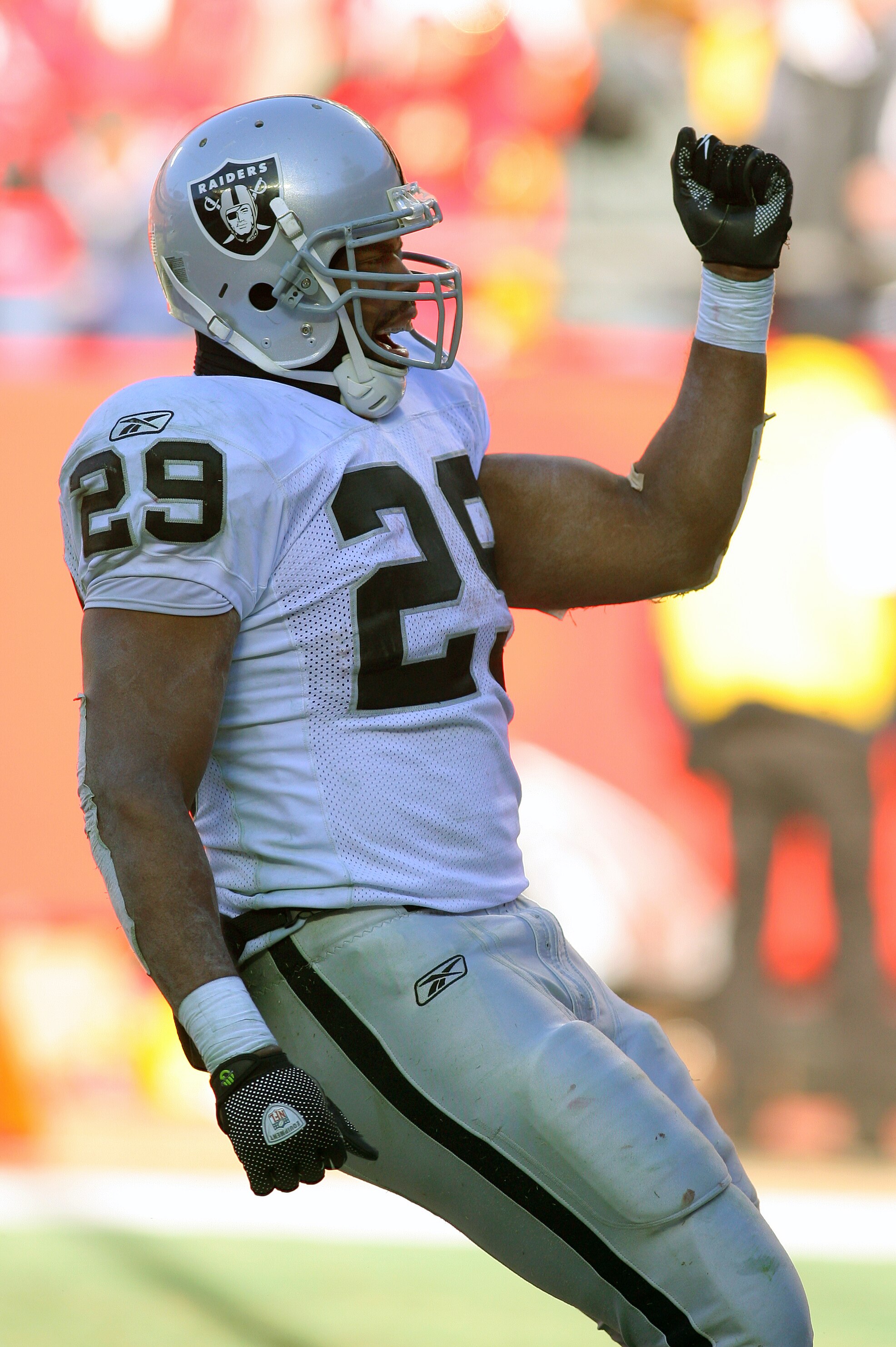 KANSAS CITY, MO - JANUARY 02:  Running back Michael Bush #29 of the Oakland Raiders celebrates after scoring a touchdown in a game against the Kansas City Chiefs at Arrowhead Stadium on January 2, 2011 in Kansas City, Missouri.  (Photo by Tim Umphrey/Gett