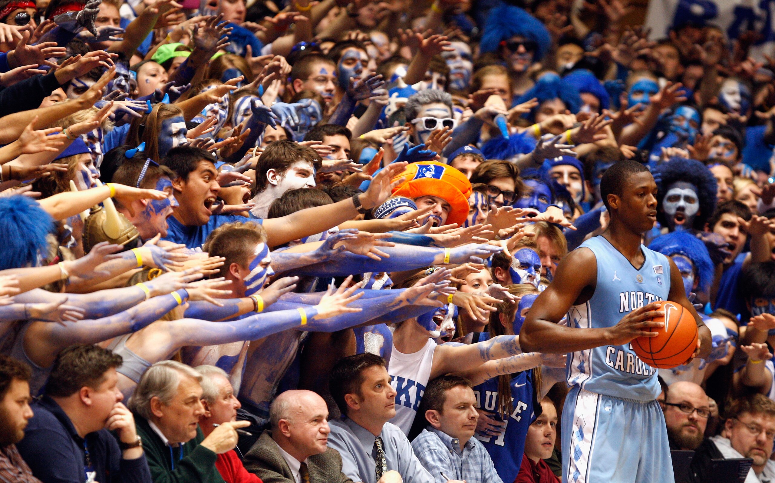 DURHAM, NC - FEBRUARY 09:  Harrison Barnes #40 of the North Carolina Tar Heels throws the ball in bounds against the Duke Blue Devils during their game at Cameron Indoor Stadium on February 9, 2011 in Durham, North Carolina.  (Photo by Streeter Lecka/Gett