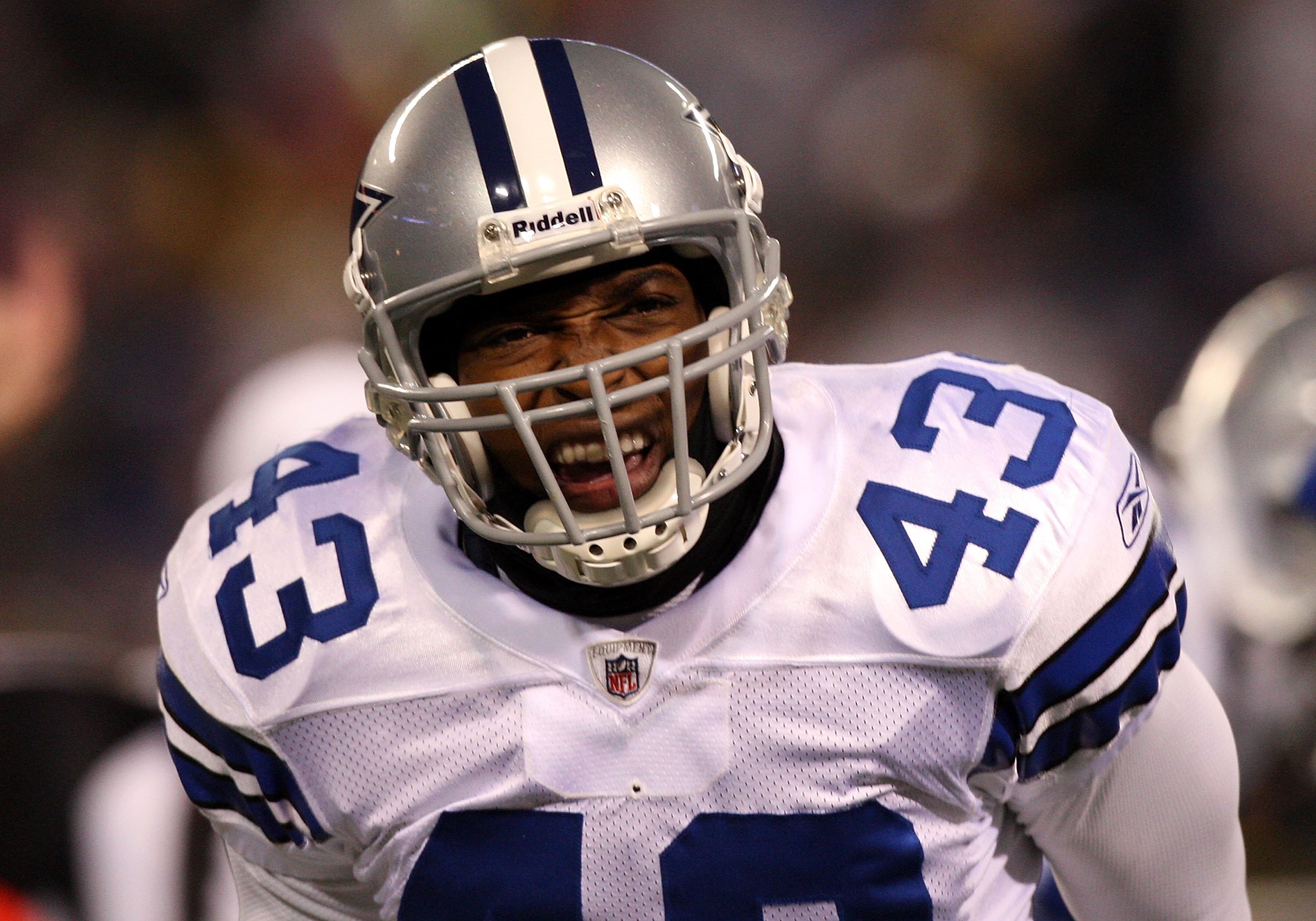 EAST RUTHERFORD, NJ - DECEMBER 06:  Gerald Sensabaugh #43 of the Dallas Cowboys looks on against the New York Giants on December 6, 2009 at Giants Stadium in East Rutherford, New Jersey. The Giants defeated the Cowboys 31-24.  (Photo by Jim McIsaac/Getty