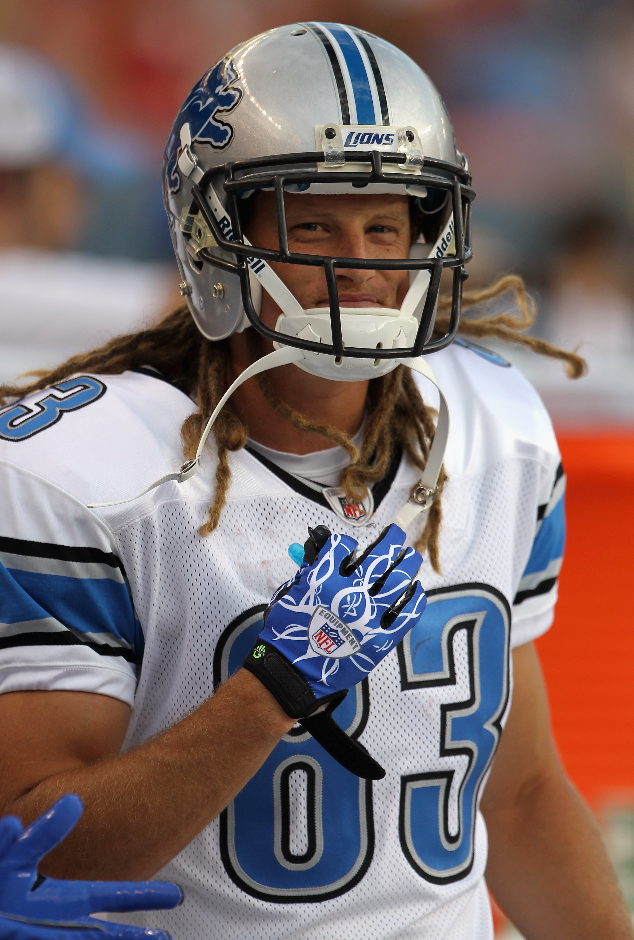 DENVER - AUGUST 21:  Wide receiver Tim Toone #83 of the Detroit Lions prepares to face the Denver Broncos during preseason NFL action at INVESCO Field at Mile High on August 21, 2010 in Denver, Colorado. The Lions defeated the Broncos 25-20.  (Photo by Do