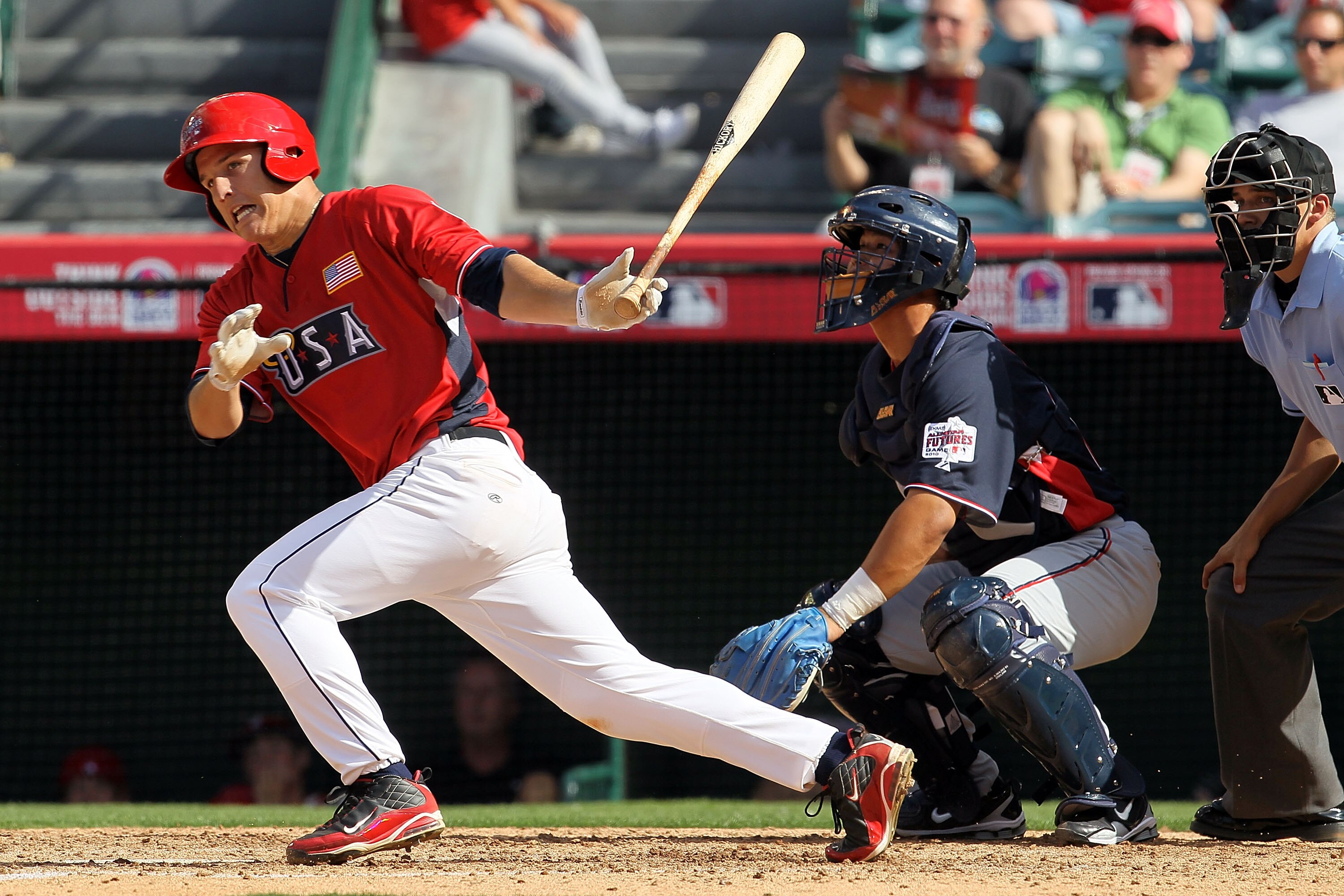 ANAHEIM, CA - JULY 11:  U.S. Futures All-Star Mike Trout #20 of the Los Angeles Angels of Anaheim at bat during the 2010 XM All-Star Futures Game at Angel Stadium of Anaheim on July 11, 2010 in Anaheim, California.  (Photo by Stephen Dunn/Getty Images)