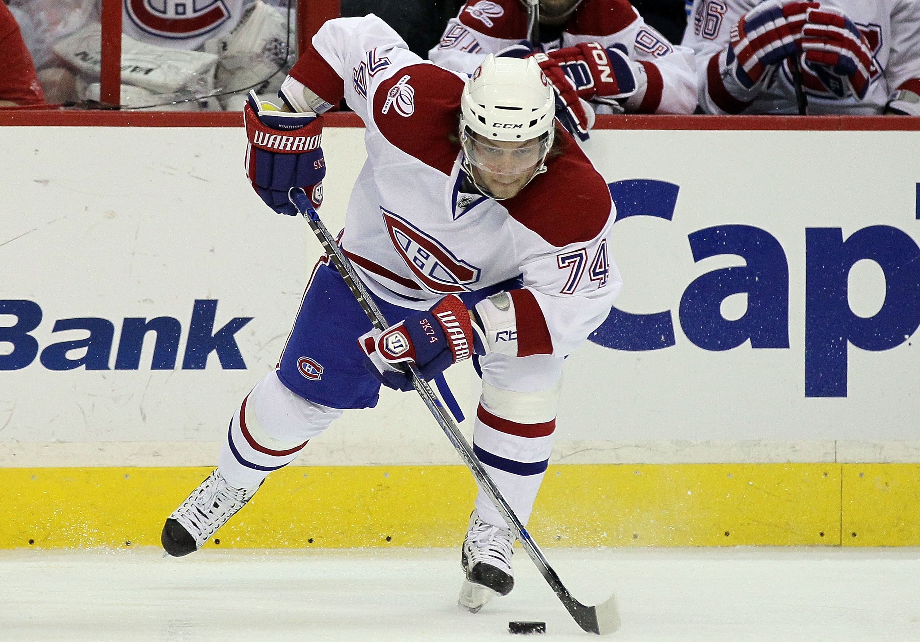 WASHINGTON DC, DC - APRIL 23:  Sergei Kostitsyn #74 of the Montreal Canadiens skates against the Washington Capitals in Game Five of the Eastern Conference Quarterfinals during the 2010 NHL Stanley Cup Playoffs at the Verizon Center on April 23, 2010 in W