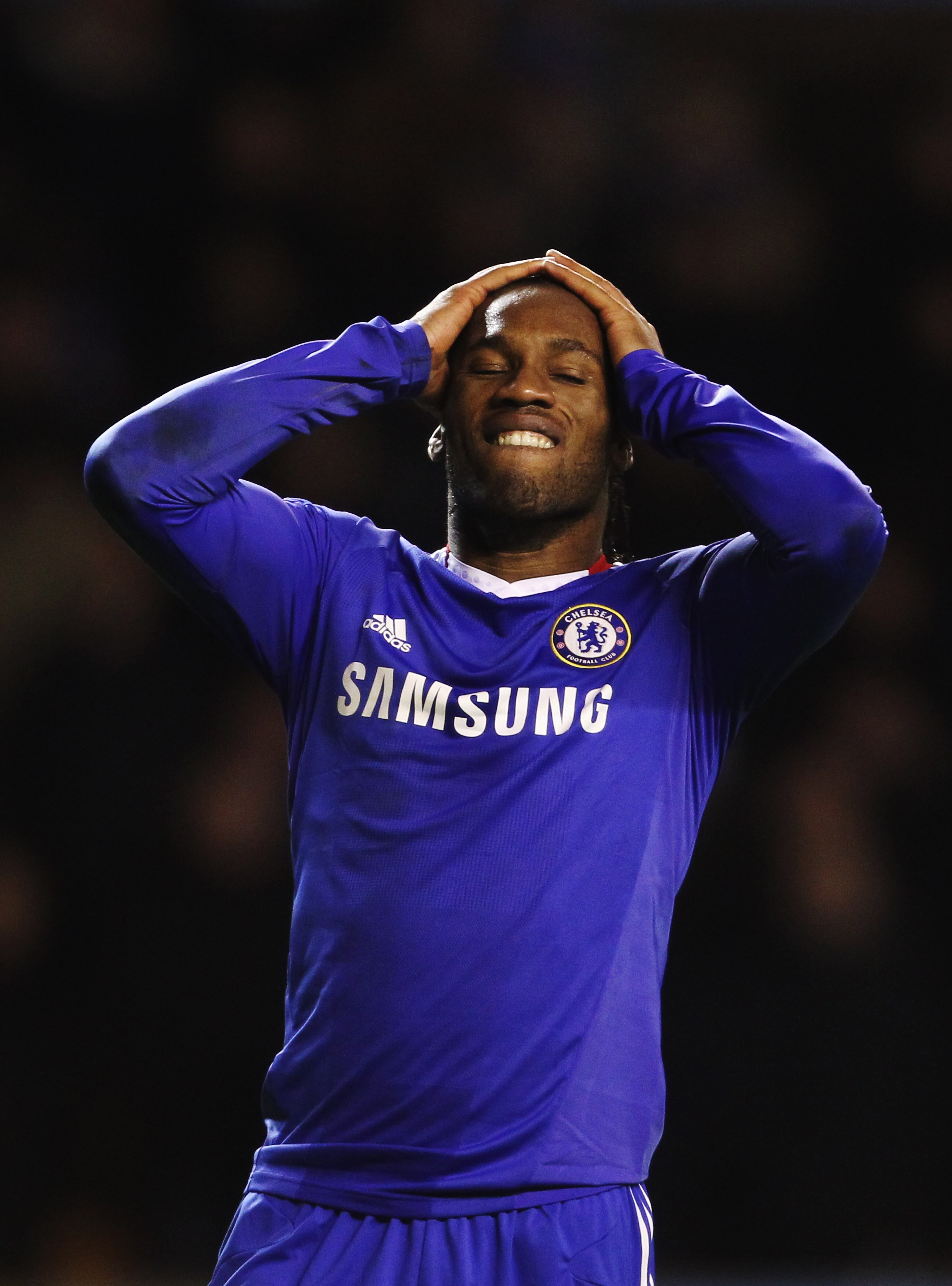 WOLVERHAMPTON, UNITED KINGDOM - JANUARY 05:  Didier Drogba of Chelsea reacts to a missed chance during the Barclays Premier League match between Wolverhampton Wanderers and Chelsea at Molineux on January 5, 2011 in Wolverhampton, England.  (Photo by Scott