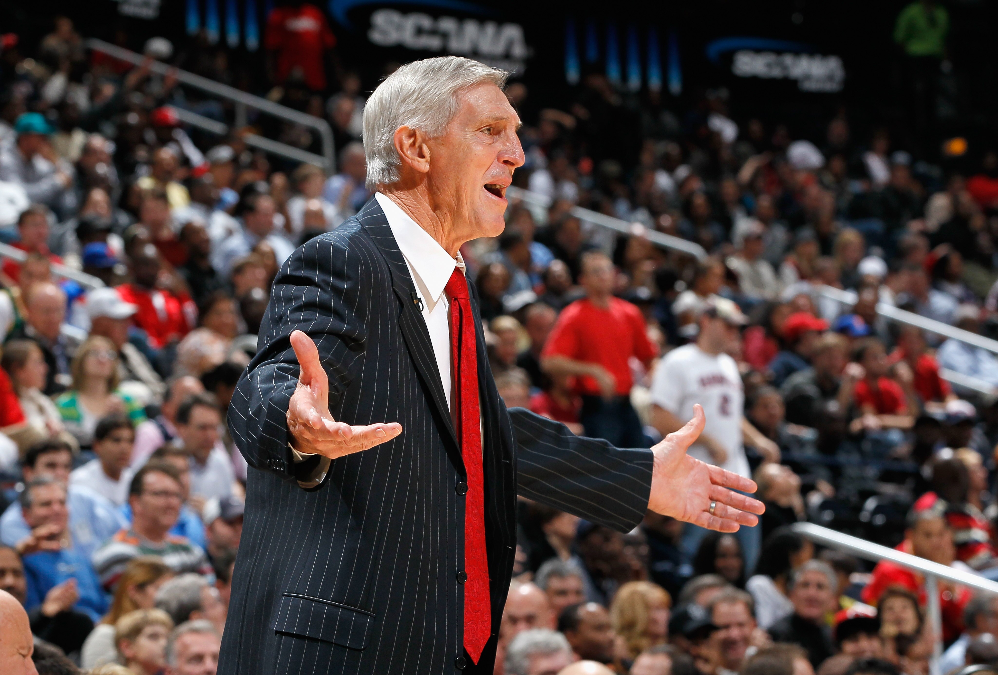 ATLANTA - NOVEMBER 12:  Head coach Jerry Sloan of the Utah Jazz against the Atlanta Hawks at Philips Arena on November 12, 2010 in Atlanta, Georgia.  NOTE TO USER: User expressly acknowledges and agrees that, by downloading and/or using this Photograph, U