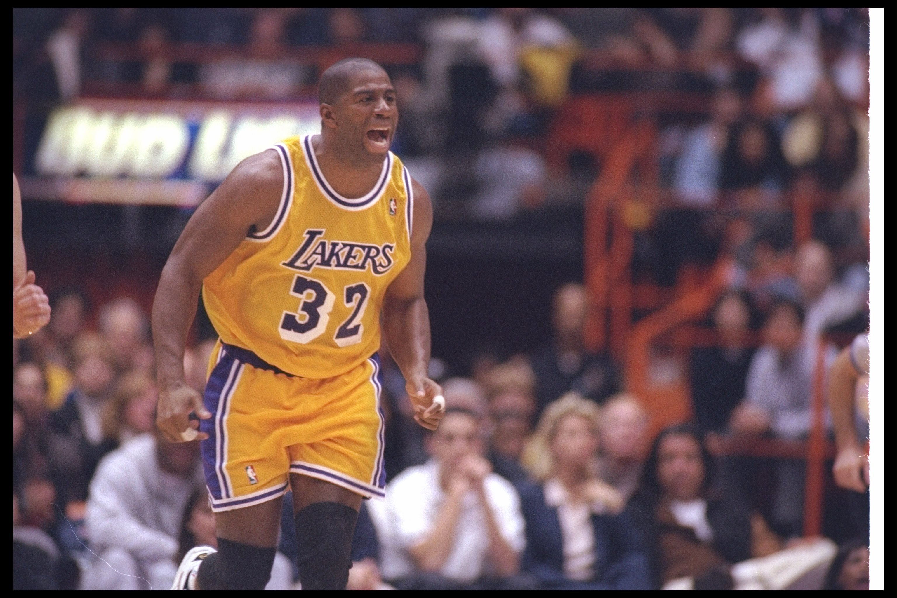 2 Feb 1996:  Guard Earvin (Magic) Johnson of the Los Angeles Lakers looks on during a game against the Chicago Bulls at the Great Western Forum in Inglewood, California.  The Bulls won the game, 99-84. Mandatory Credit: ALLSPORT USA  /Allsport Mandatory C