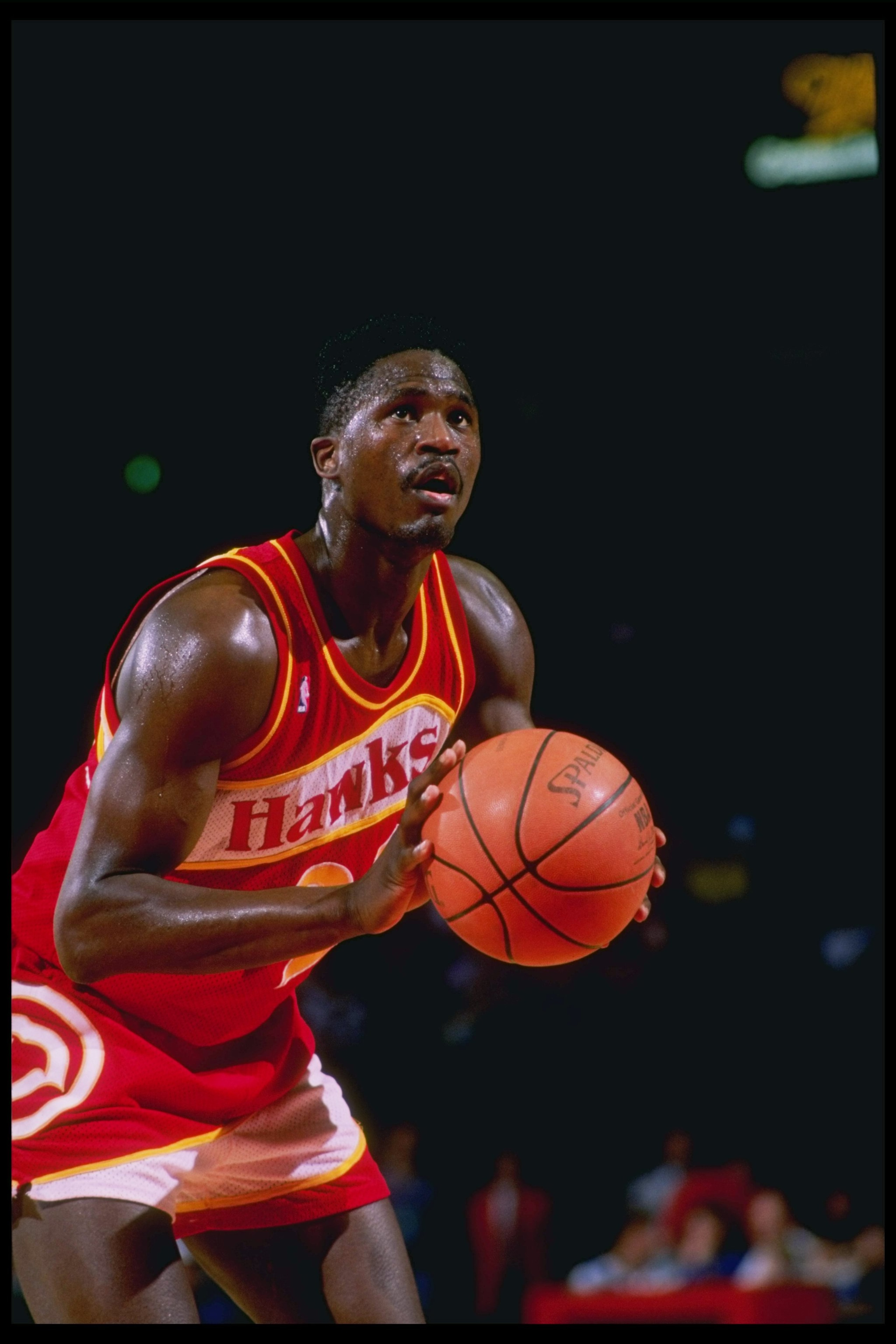 1990: Forward Dominique Wilkins of the Atlanta Hawks stands at the foul line during a game. 1990: Forward Dominique Wilkins of the Atlanta Hawks stands at the foul line during a game.