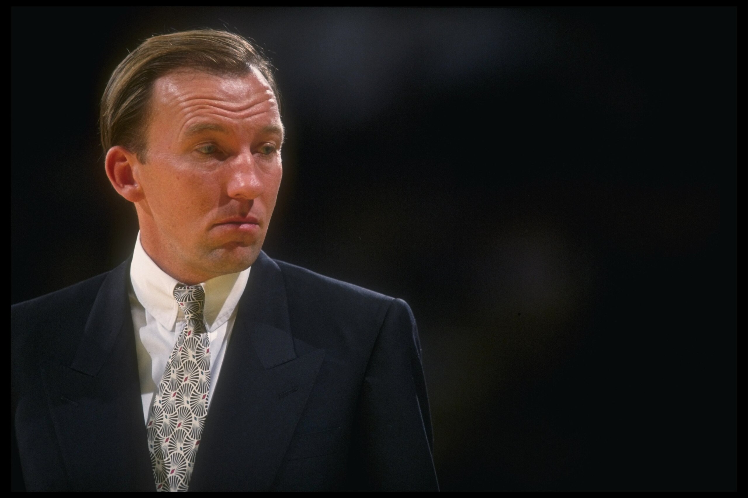 1990-1991: Los Angeles Lakers head coach Mike Dunleavy looks on during a game against the San Antonio Spurs at the Alamodome in San Antonio, Texas. Mandatory Credit: Mike Powell /Allsport Mandatory Credit: Mike Powell /Allsport 1990-1991: Los Angeles Lakers head coach Mike Dunleavy looks on during a game against the San Antonio Spurs at the Alamodome in San Antonio, Texas. Mandatory Credit: Mike Powell /Allsport Mandatory Credit: Mike Powell /Allsport