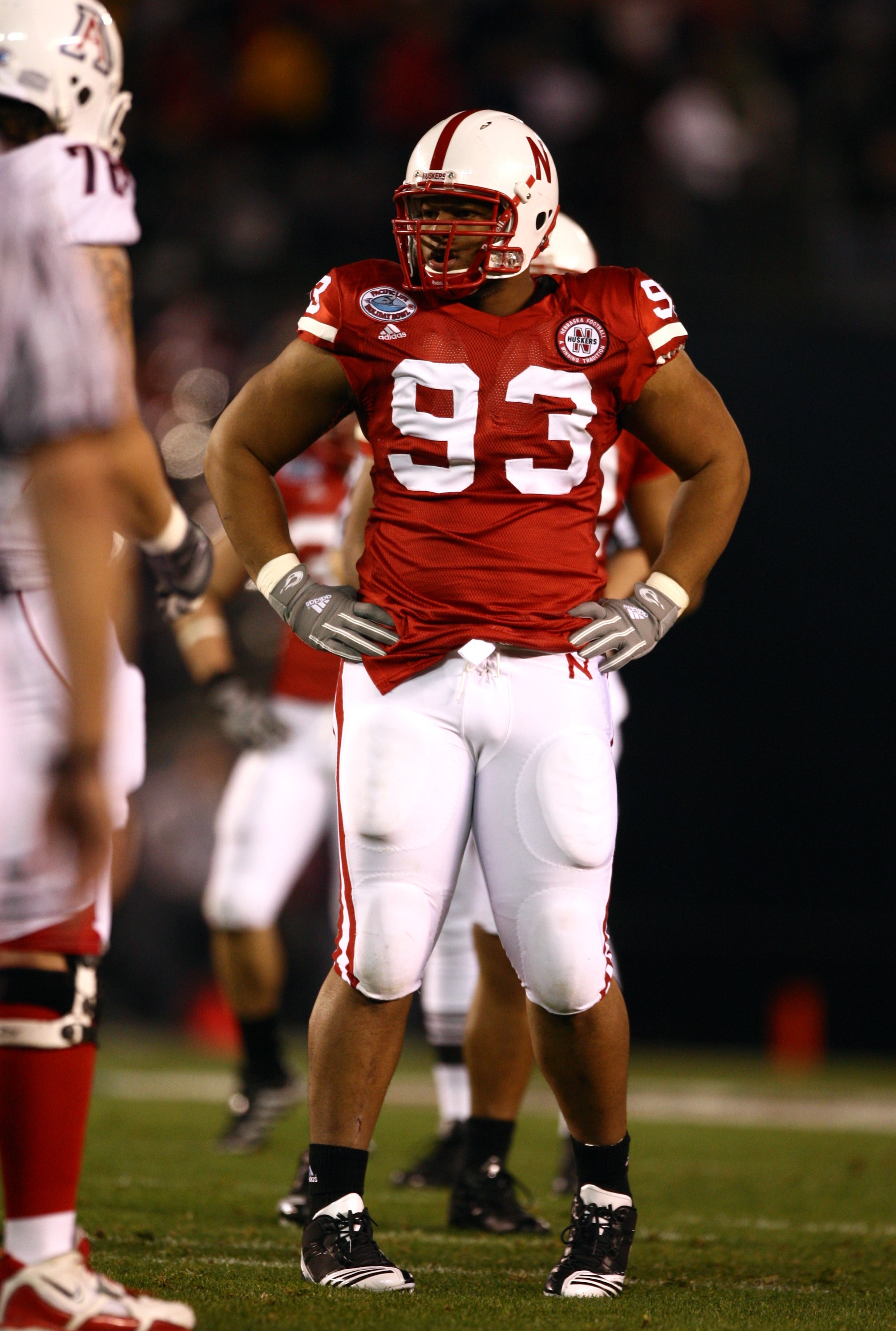 SAN DIEGO - DECEMBER 30:  Ndamukong Suh #93 of the University of Nebraska Cornhuskers looks on during the Pacific Life Holiday Bowl against University of Arizona Wildcats on December 30, 2009 at Qualcomm Stadium in San Diego, California. The Cornhuskers d