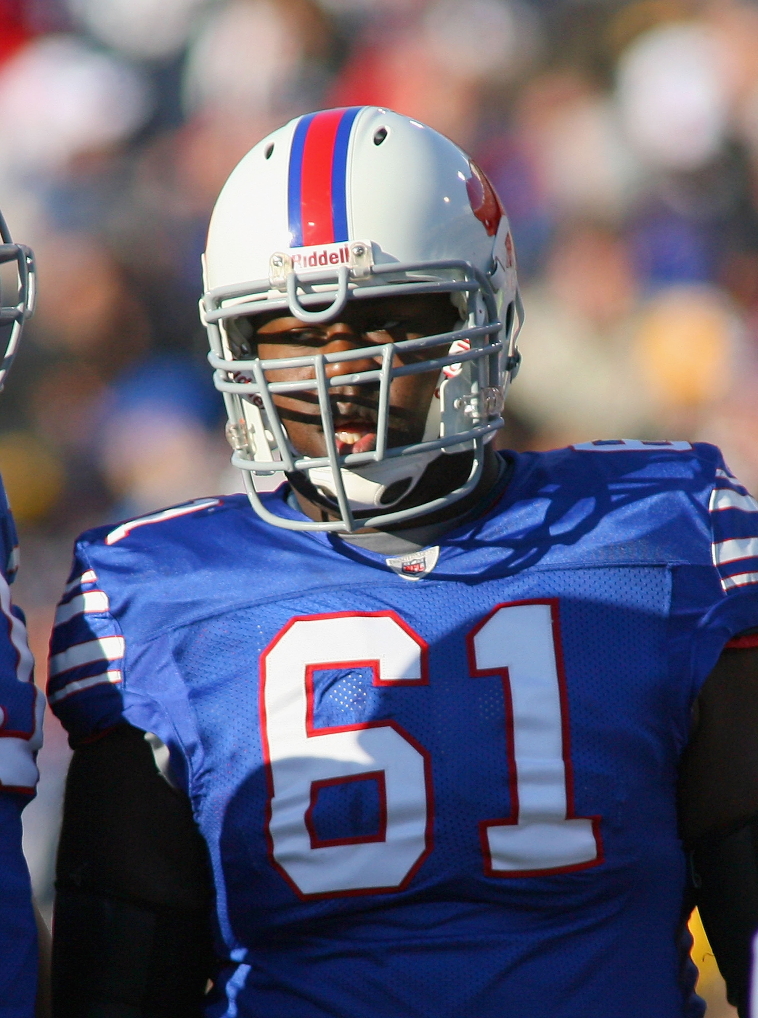 ORCHARD PARK, NY - NOVEMBER 28:  Mansfield Wrotto #61 of the Buffalo Bills waits on the field during a timeout against the Pittsburgh Steelers at Ralph Wilson Stadium on November 28, 2010 in Orchard Park, New York. Pittsburgh won 19-16 in overtime.  (Phot