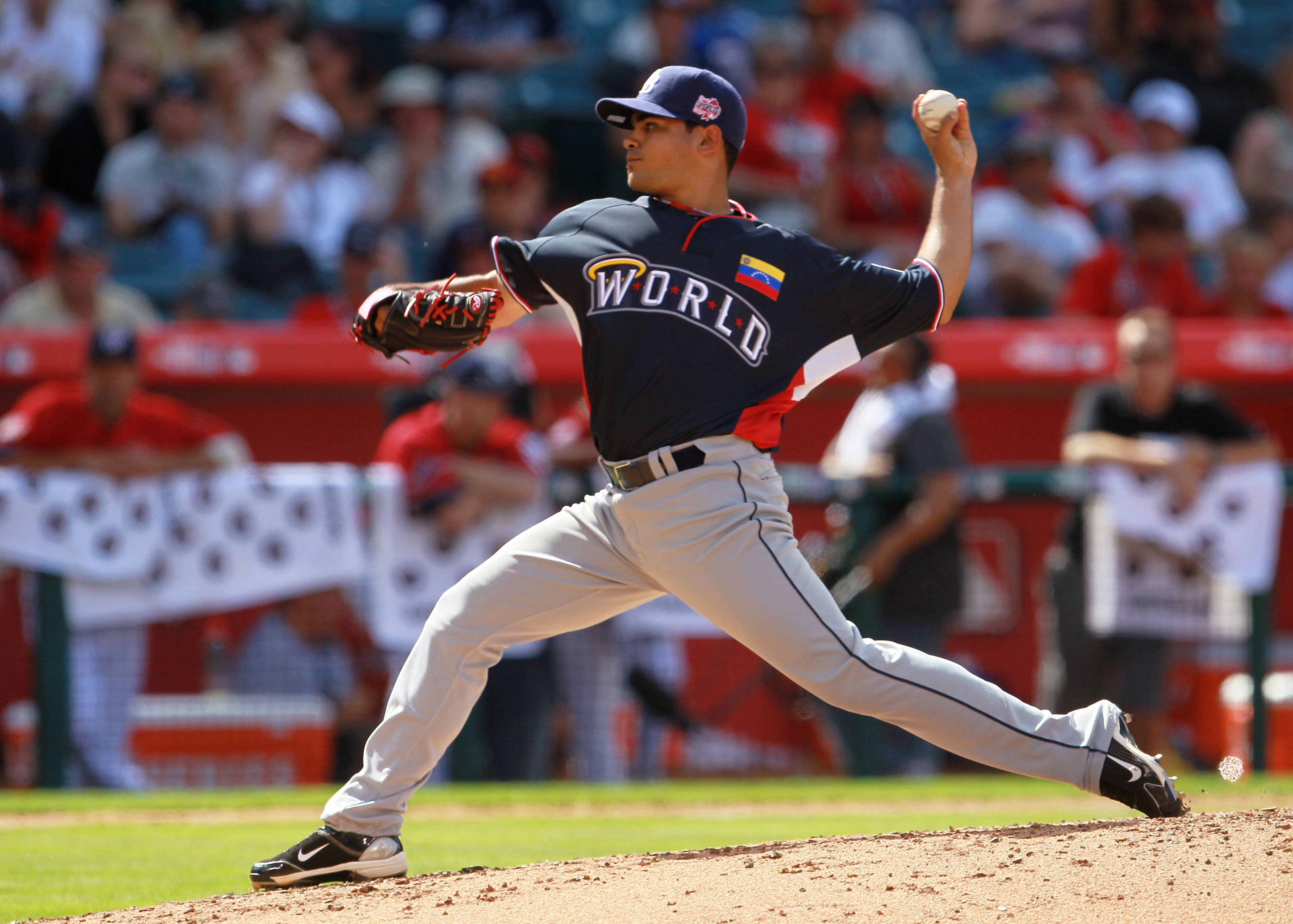 ANAHEIM, CA - JULY 11:  World Futures All-Star Alex Torres #57 of the Tampa Bay Rays throws a pitch during the 2010 XM All-Star Futures Game at Angel Stadium of Anaheim on July 11, 2010 in Anaheim, California.  (Photo by Jeff Gross/Getty Images)