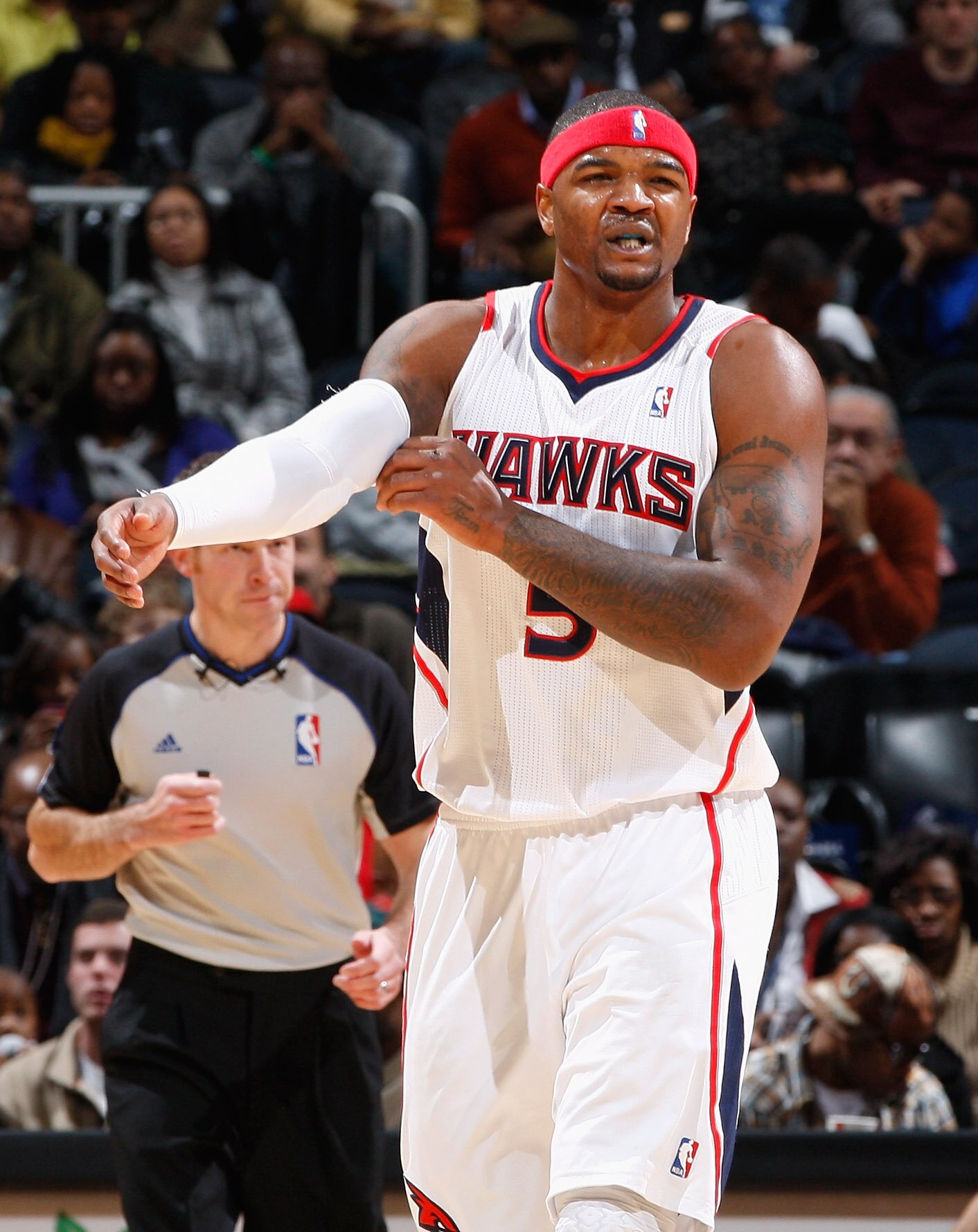 ATLANTA, GA - DECEMBER 11:  Josh Smith #5 of the Atlanta Hawks against the Indiana Pacers at Philips Arena on December 11, 2010 in Atlanta, Georgia.  NOTE TO USER: User expressly acknowledges and agrees that, by downloading and/or using this Photograph, u