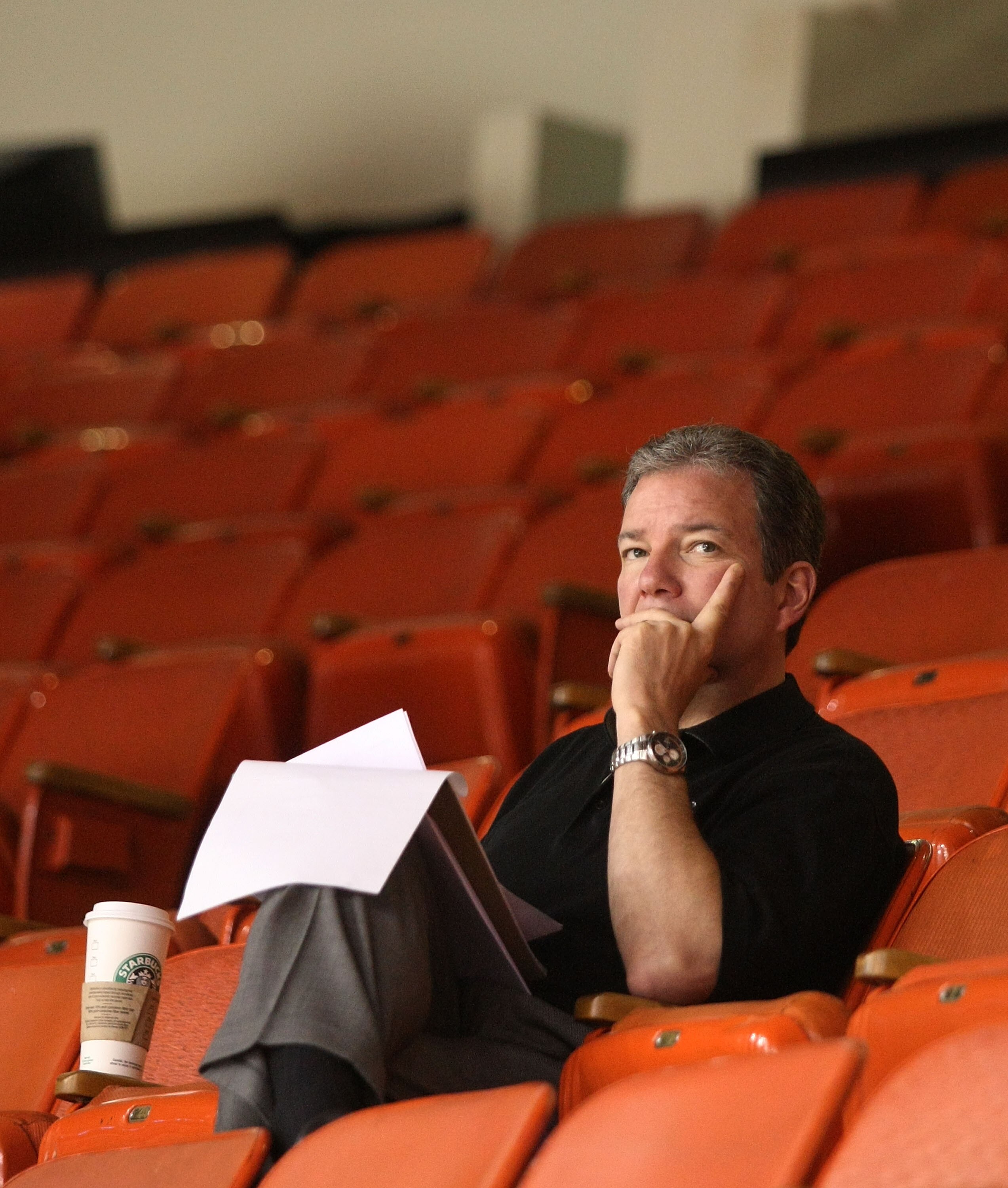 PITTSBURGH - MAY 20: General Manager Ray Shero of the Pittsburgh Penguins watches his team's practice session at Mellon Arena on May 20, 2009 in Pittsburgh, Pennsylvania. (Photo by Bruce Bennett/Getty Images)