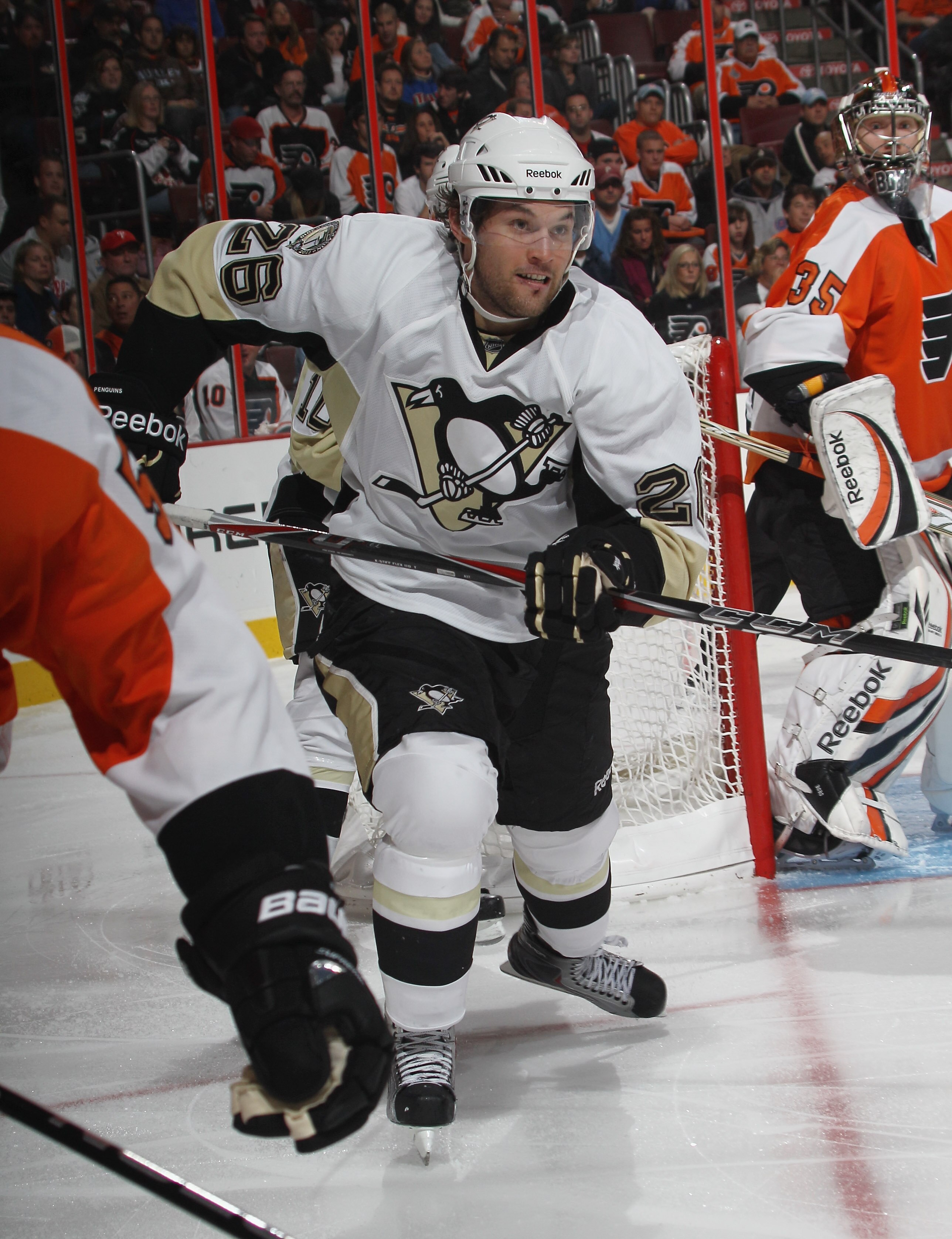 PHILADELPHIA - OCTOBER 16:  Eric Tangradi #26 of the Pittsburgh Penguins skates  against Philadelphia Flyers at the Wells Fargo Center on October 16, 2010 in Philadelphia, Pennsylvania.  The Penguins defeated the Flyers 5-1.  (Photo by Bruce Bennett/Getty