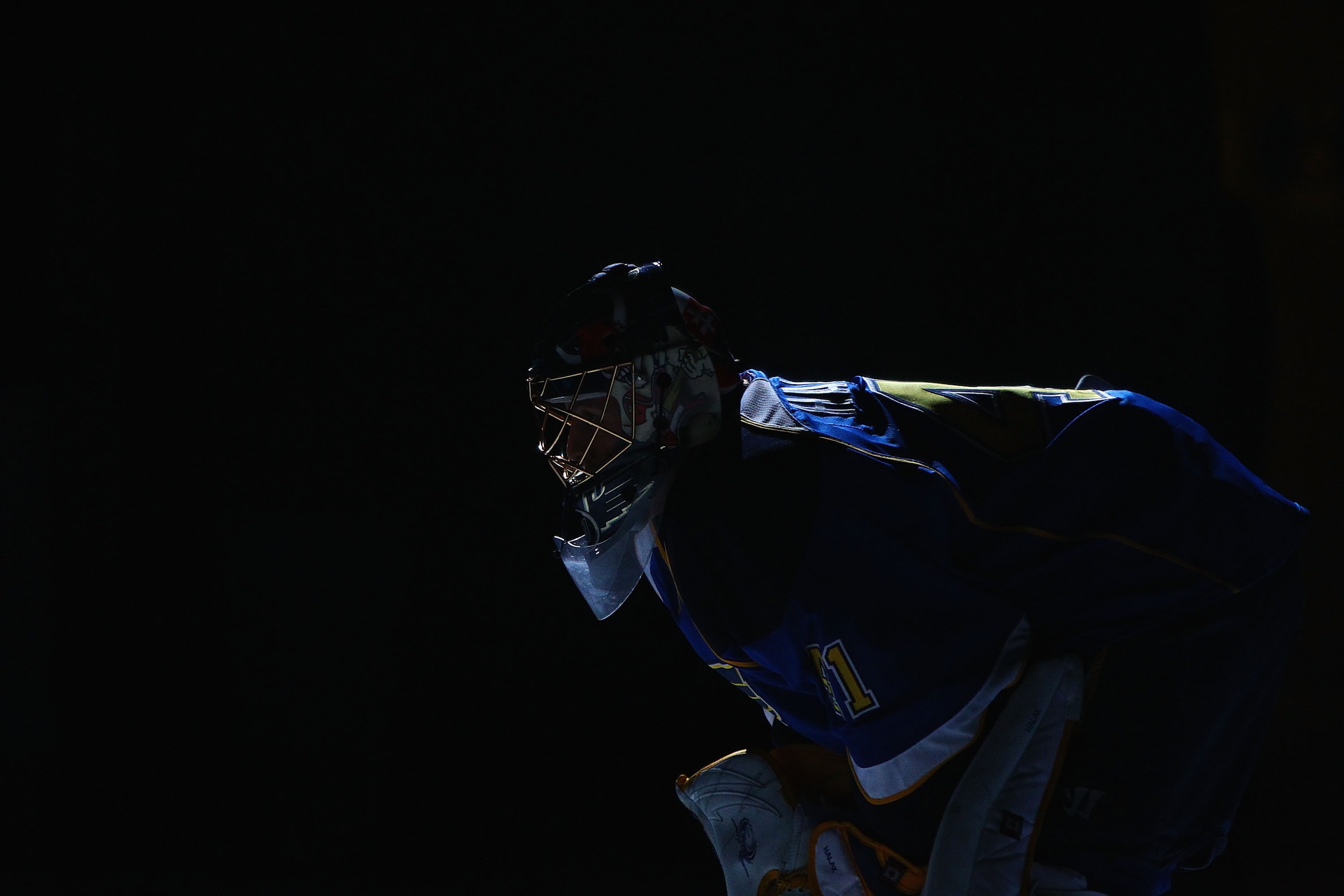 ST. LOUIS, MO - JANUARY 10: Jaroslav Halak #41 of the St. Louis Blues is introduced prior to playing against the Phoenix Coyotes at the Scottrade Center on January 10, 2011 in St. Louis, Missouri.  (Photo by Dilip Vishwanat/Getty Images)