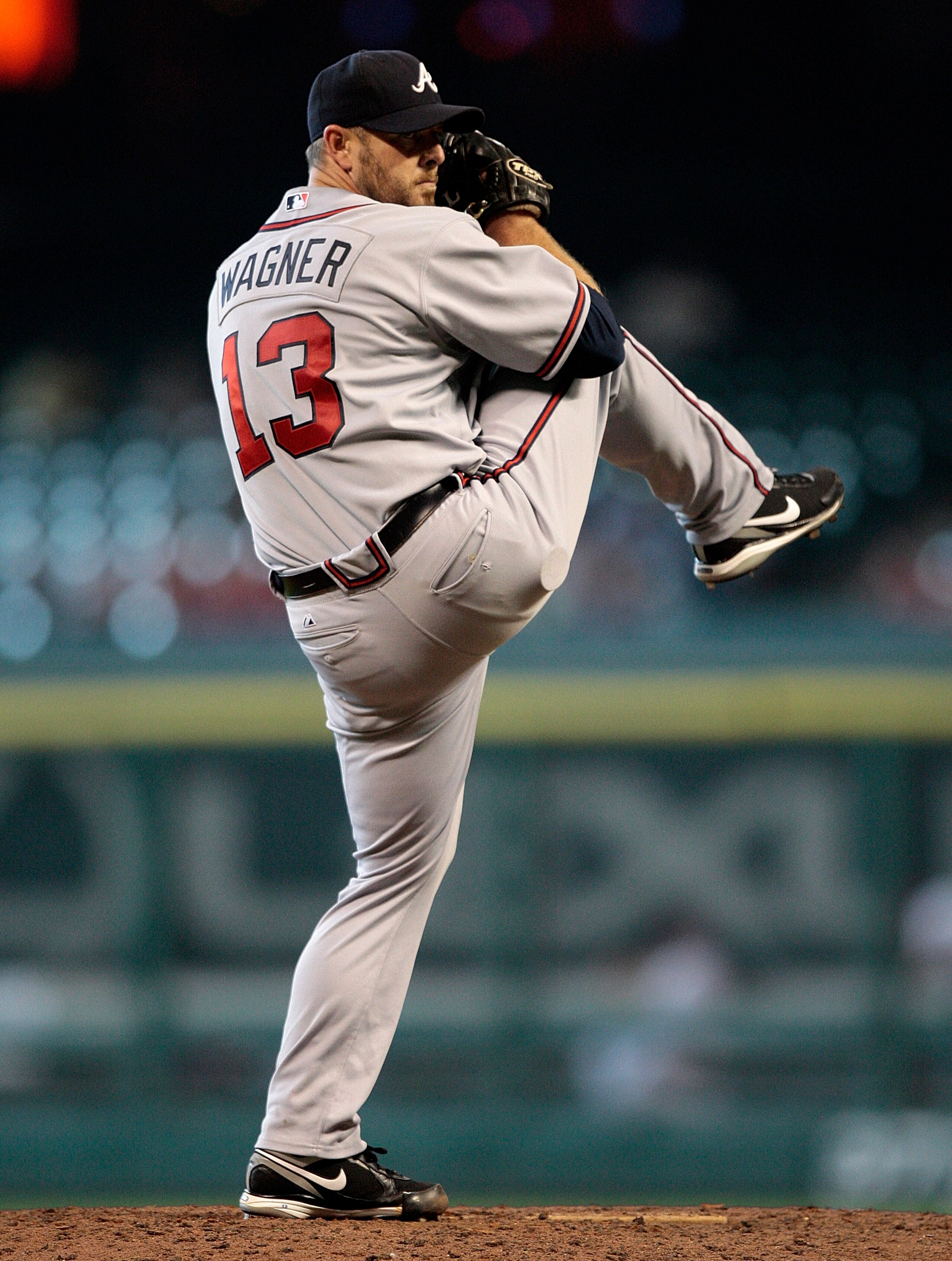 HOUSTON - AUGUST 11:  Pitcher Billy Wagner #13 of the Atlanta Braves throws in the ninth inning against the Houston Astros at Minute Maid Park on August 11, 2010 in Houston, Texas.  (Photo by Bob Levey/Getty Images)