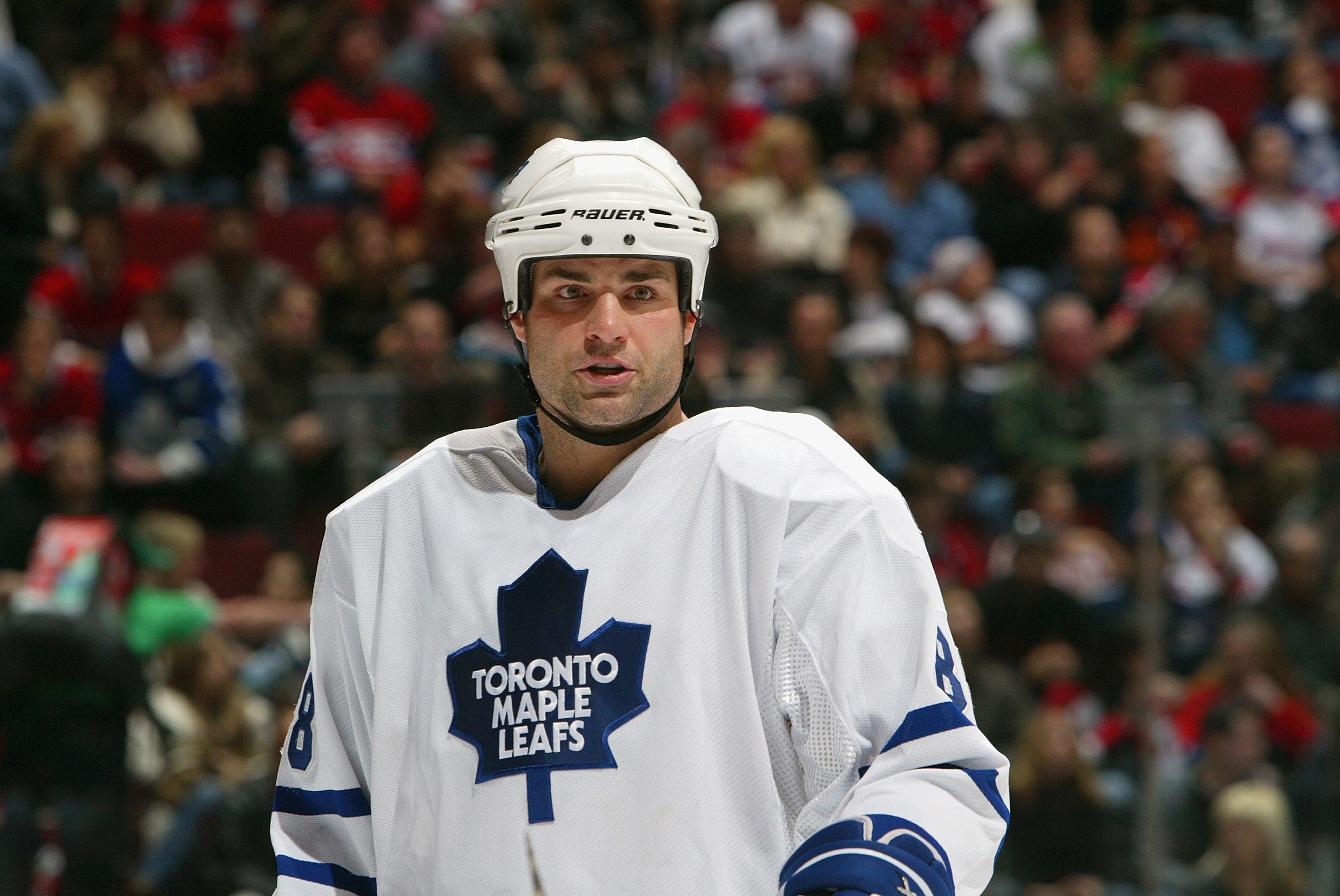 MONTREAL, CANADA - NOVEMBER 12:  Eric Lindros #88 of the Toronto Maple Leafs looks on against the Montreal Canadiens during the NHL game at the Bell Centre on Novenber 12 , 2005 in Montreal, Canada.  The Maple Leafs won in overtime 5-4.  (Photo by Charles