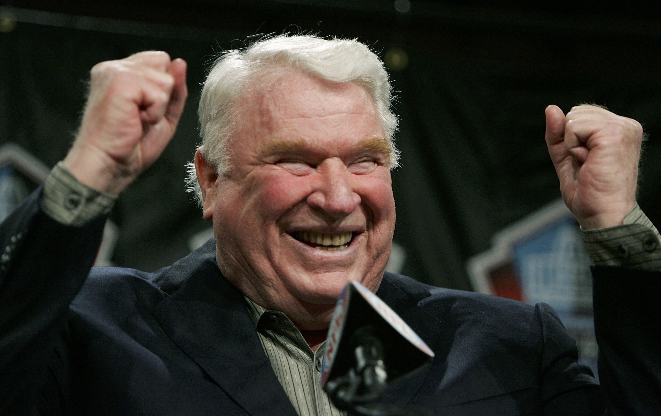 DETROIT - FEBRUARY 4: Broadcaster and former coach John Madden celebrates his selection to the NFL Hall of Fame during a press conference February 4, 2006 at the Renaissance Center in Detroit, Michigan. (Photo by Jonathan Daniel/Getty Images) DETROIT - FEBRUARY 4: Broadcaster and former coach John Madden celebrates his selection to the NFL Hall of Fame during a press conference February 4, 2006 at the Renaissance Center in Detroit, Michigan. (Photo by Jonathan Daniel/Getty Images)