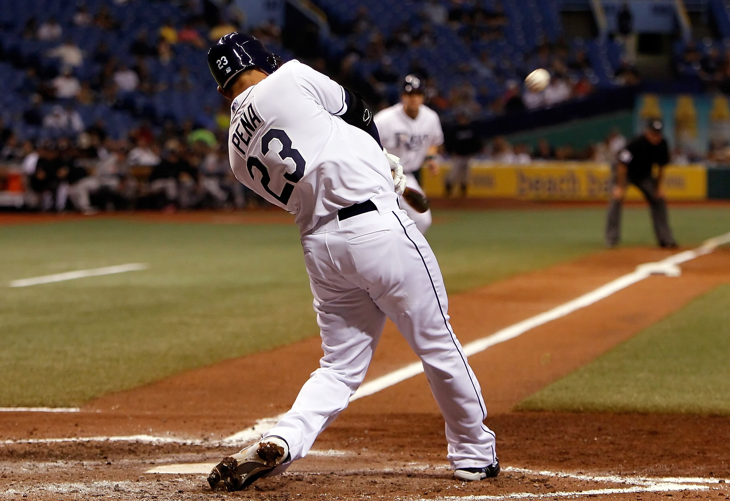 ST. PETERSBURG - JUNE 08: Carlos Pena #23 of the Tampa Bay Rays hits a grand slam in the fifth inning against the Toronto Blue Jays during the game at Tropicana Field on June 8, 2010 in St. Petersburg, Florida. (Photo by J. Meric/Getty Images) ST. PETERSBURG - JUNE 08: Carlos Pena #23 of the Tampa Bay Rays hits a grand slam in the fifth inning against the Toronto Blue Jays during the game at Tropicana Field on June 8, 2010 in St. Petersburg, Florida. (Photo by J. Meric/Getty Images)