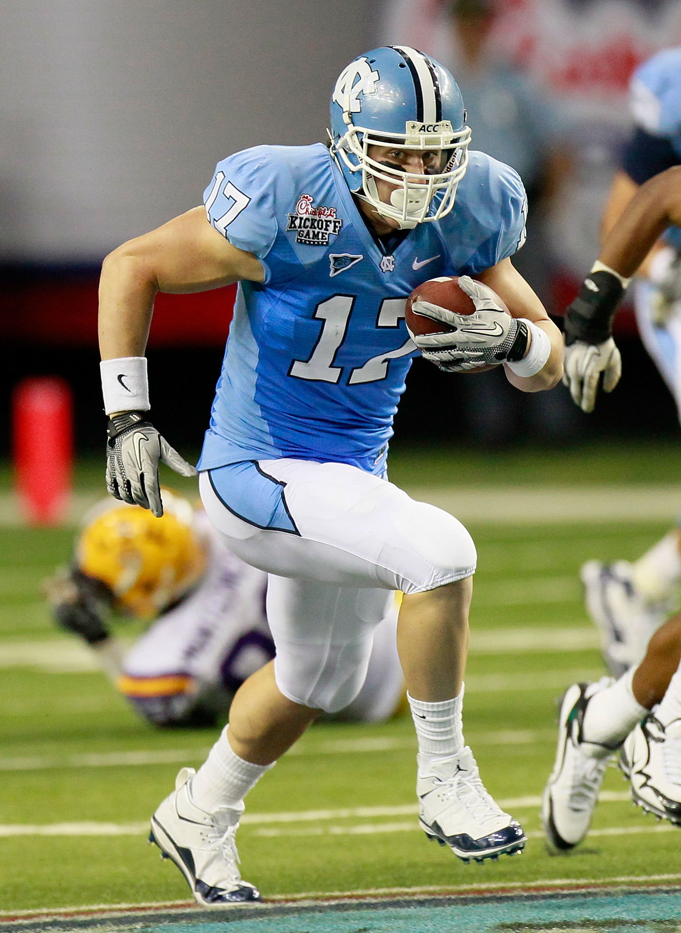 ATLANTA - SEPTEMBER 04:  Zack Pianalto #17 of the North Carolina Tar Heels against the LSU Tigers during the Chick-fil-A Kickoff Game at Georgia Dome on September 4, 2010 in Atlanta, Georgia.  (Photo by Kevin C. Cox/Getty Images)