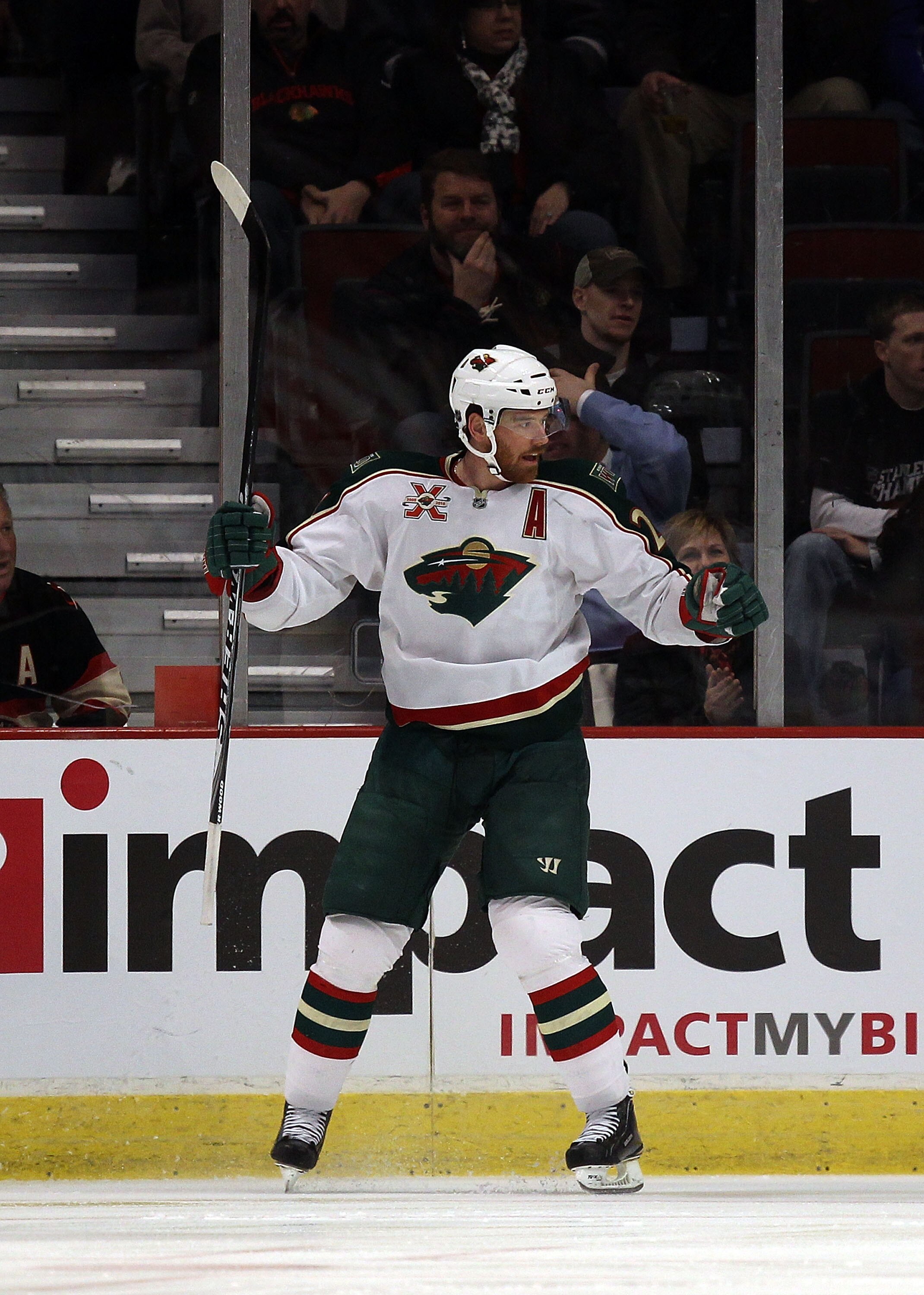 CHICAGO, IL - JANUARY 25: Martin Havlat #24 of the Minnesota Wild celebrates a 1st period goal against the Chicago Blackhawks at the United Center on January 25, 2011 in Chicago, Illinois. (Photo by Jonathan Daniel/Getty Images)