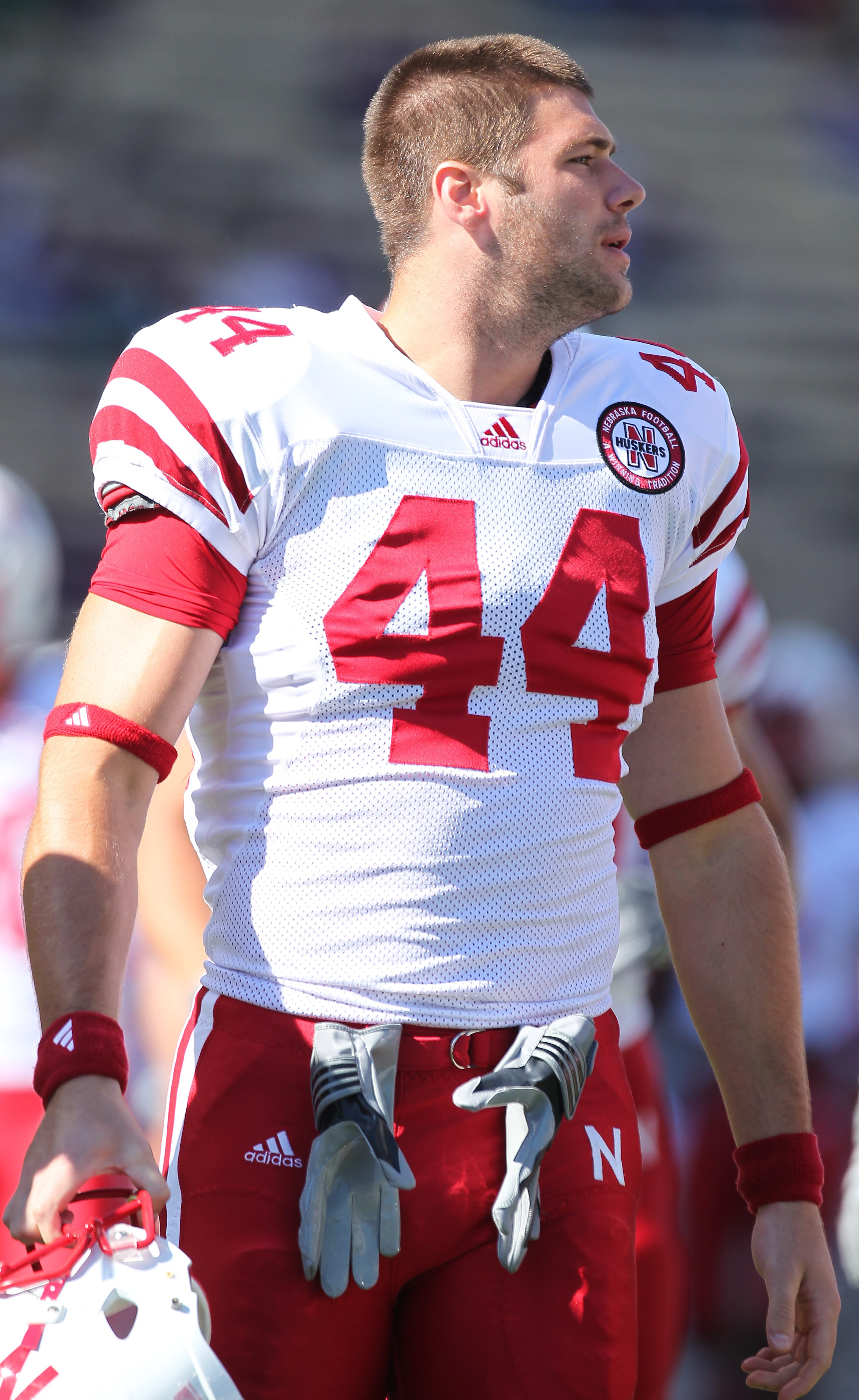 SEATTLE - SEPTEMBER 18: Tight end Mike McNeill #44 of the Nebraska Cornhuskers looks on during warmups prior to the game against the Washington Huskies on September 18, 2010 at Husky Stadium in Seattle, Washington. (Photo by Otto Greule Jr/Getty Images)