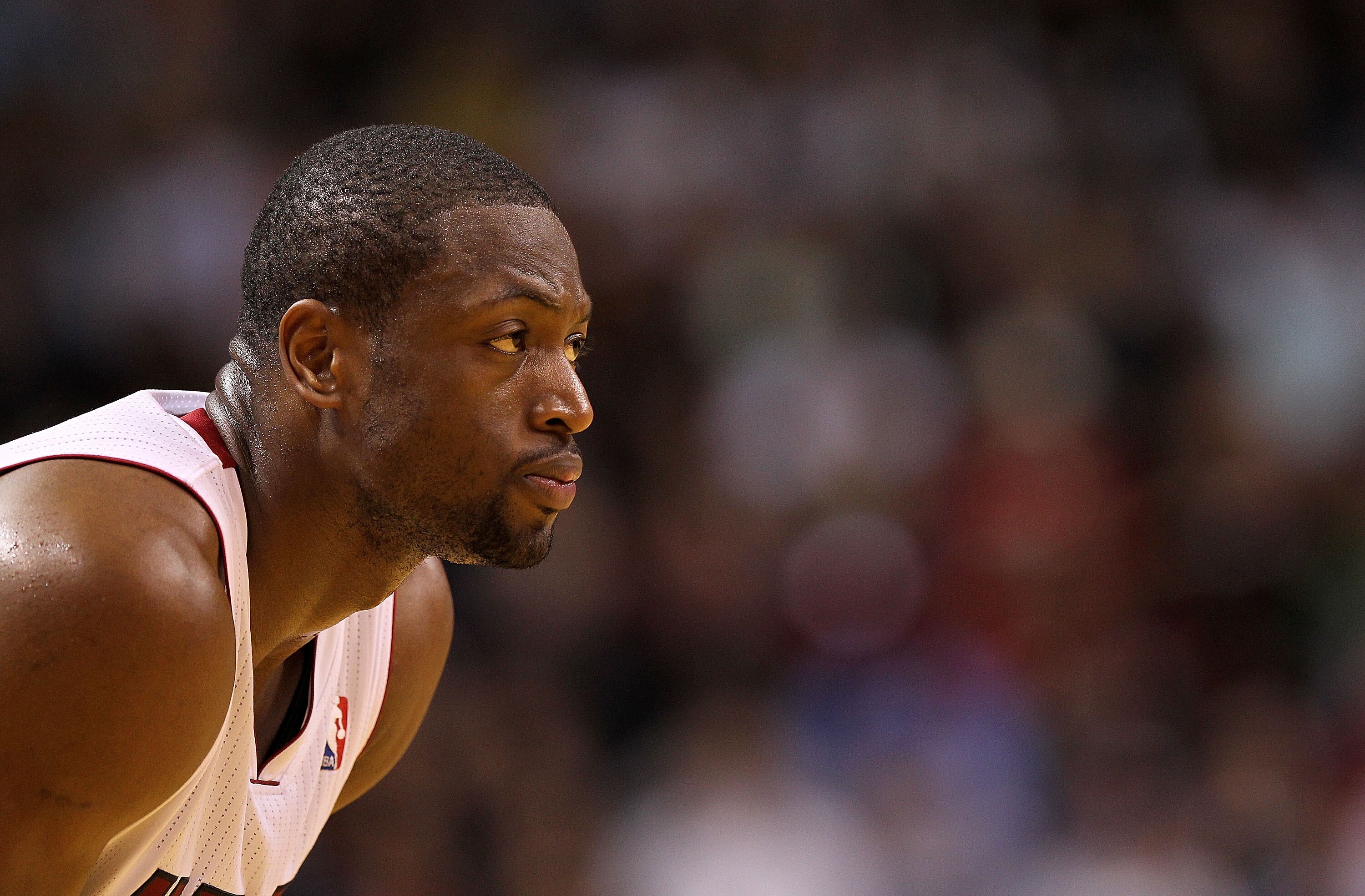MIAMI, FL - FEBRUARY 08:  Dwyane Wade #3 of the Miami Heat looks on during a game against the Indiana Pacers at American Airlines Arena on February 8, 2011 in Miami, Florida. NOTE TO USER: User expressly acknowledges and agrees that, by downloading and/or
